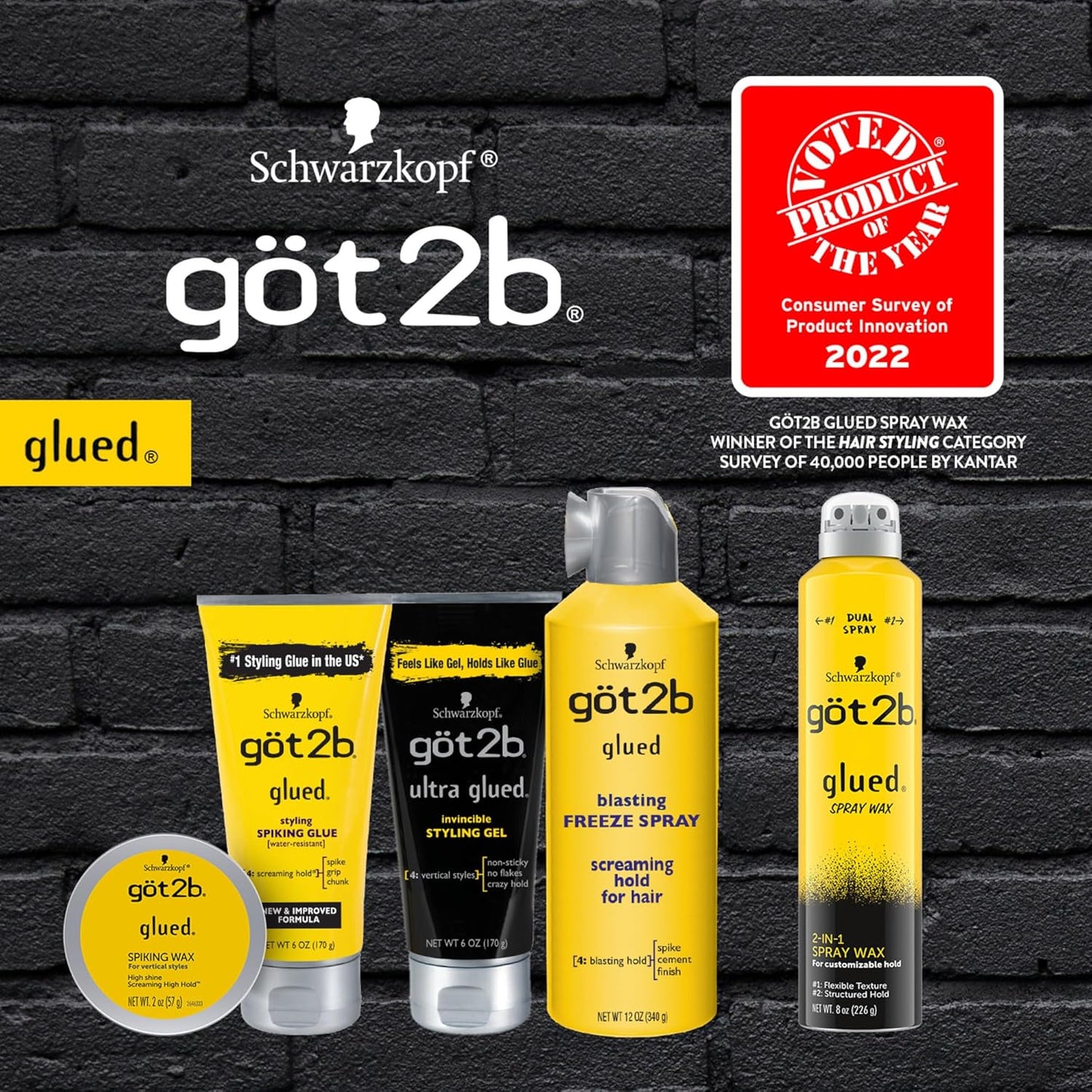 Hotgot2b Ultra Glued Invincible Styling Gel Set, 6 Fl Oz (2-Tube) + 1.25 Fl Oz Travel Size, Hair Gel for Men and Women with Extra Strong Hold, Non-Sticky, No-Flake Formula for Vertical Styles