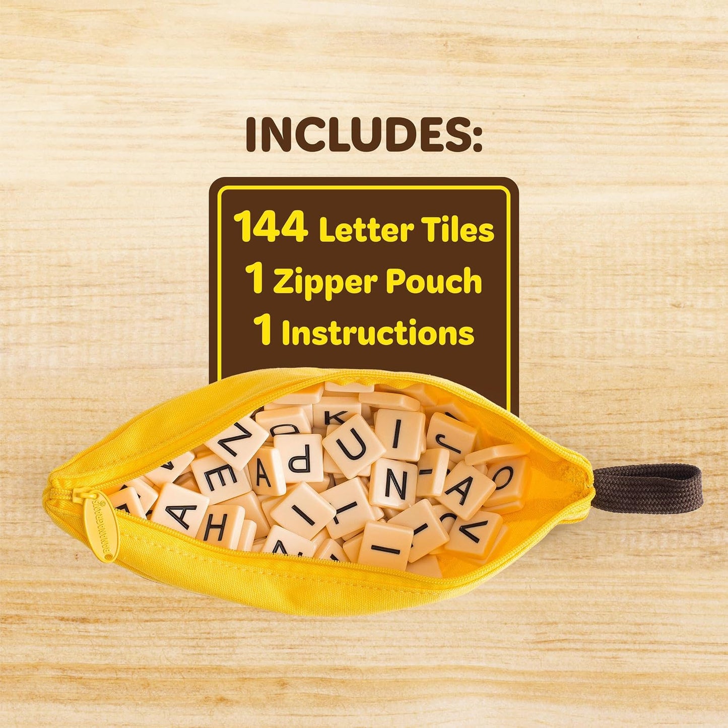 HotBananagrams Classic Word Game, 144 Tiles in Banana Pouch, Travel Game | Fast-paced spelling & anagram game for 1-8 players; portable pouch, educational wordplay for kids and adults ages 7+