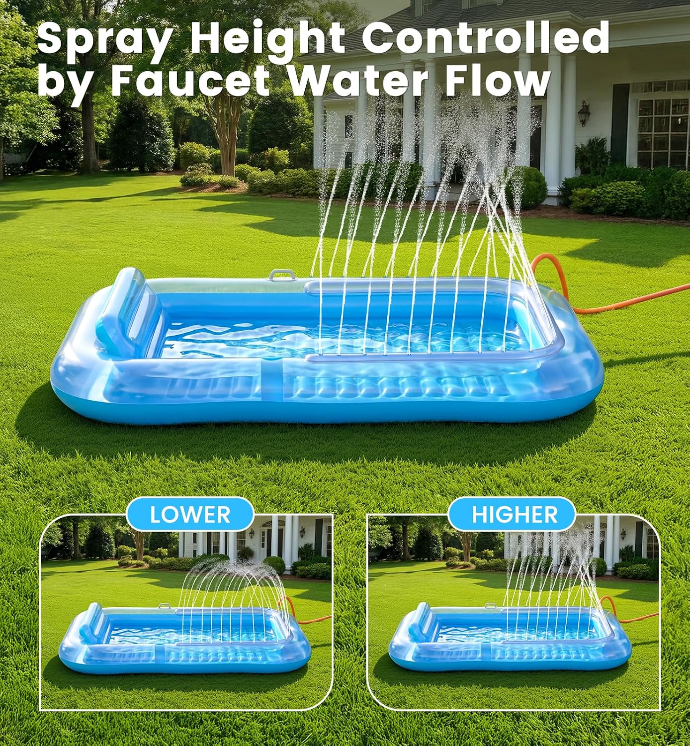 HotInflatable Tanning Pool Lounger Float with Sprinkler, 77" x 48" XL Tanning Pool for Adults with Pillow & Cup Holder, 6 in 1 Suntan Tub Sunbathing Bed Pool Floats Adult for Backyard, Beach & Lake