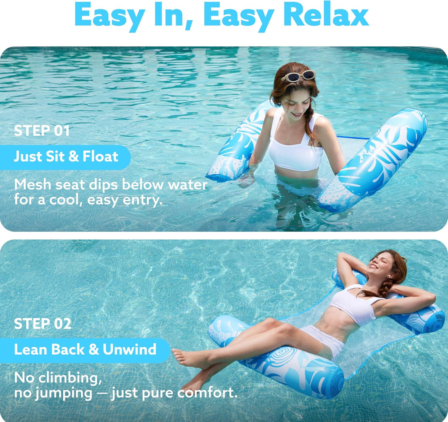 HotSLOOSH 2 Packs Hammock Pool Floats Adults, 4-in-1 Multi-Purpose Inflatable Pool Floats PVC Water Hammock Lounge Floaties