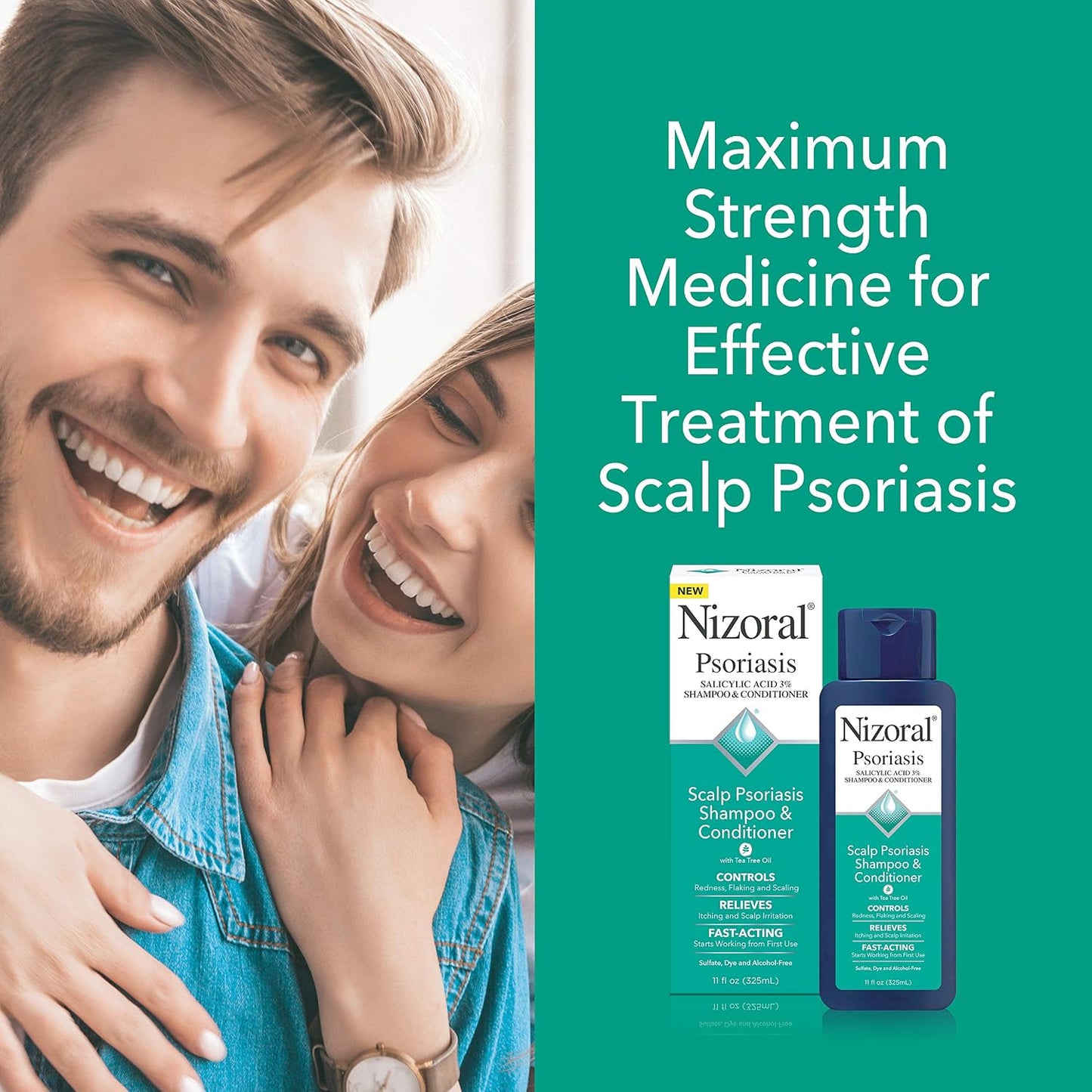 HotNizoral Psoriasis Shampoo & Conditioner, 11 Oz, Gentle Scalp Treatment, Relieves Itching and Flaking, Redness and Scaling Effective Scalp Psoriasis Shampoo with Salicylic Acid and Tea Tree Oil