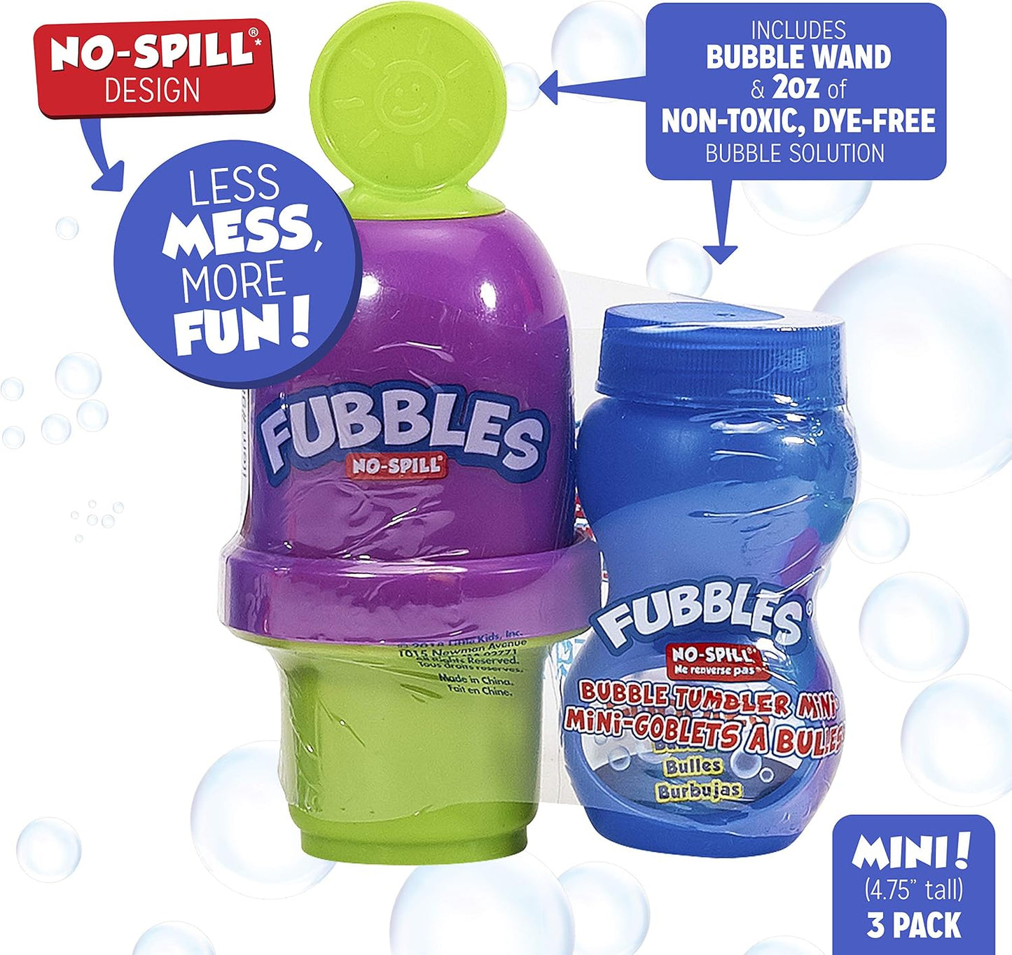 Hot Little Kids Fubbles No-Spill Mini Bubble Tumbler (3 Pack), Multi (99630)