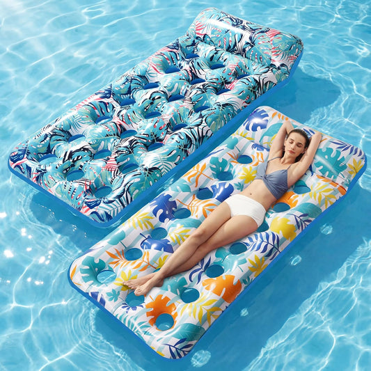 HotStonful 2 Pack Inflatable Pool Float Mat, Giant Pool Floats Adult Size with Headrest, Lake Float Raft Water Lounger, Multi-Purpose Swimming Pool Floats for Pool Party, Summertime Beach, Outdoor