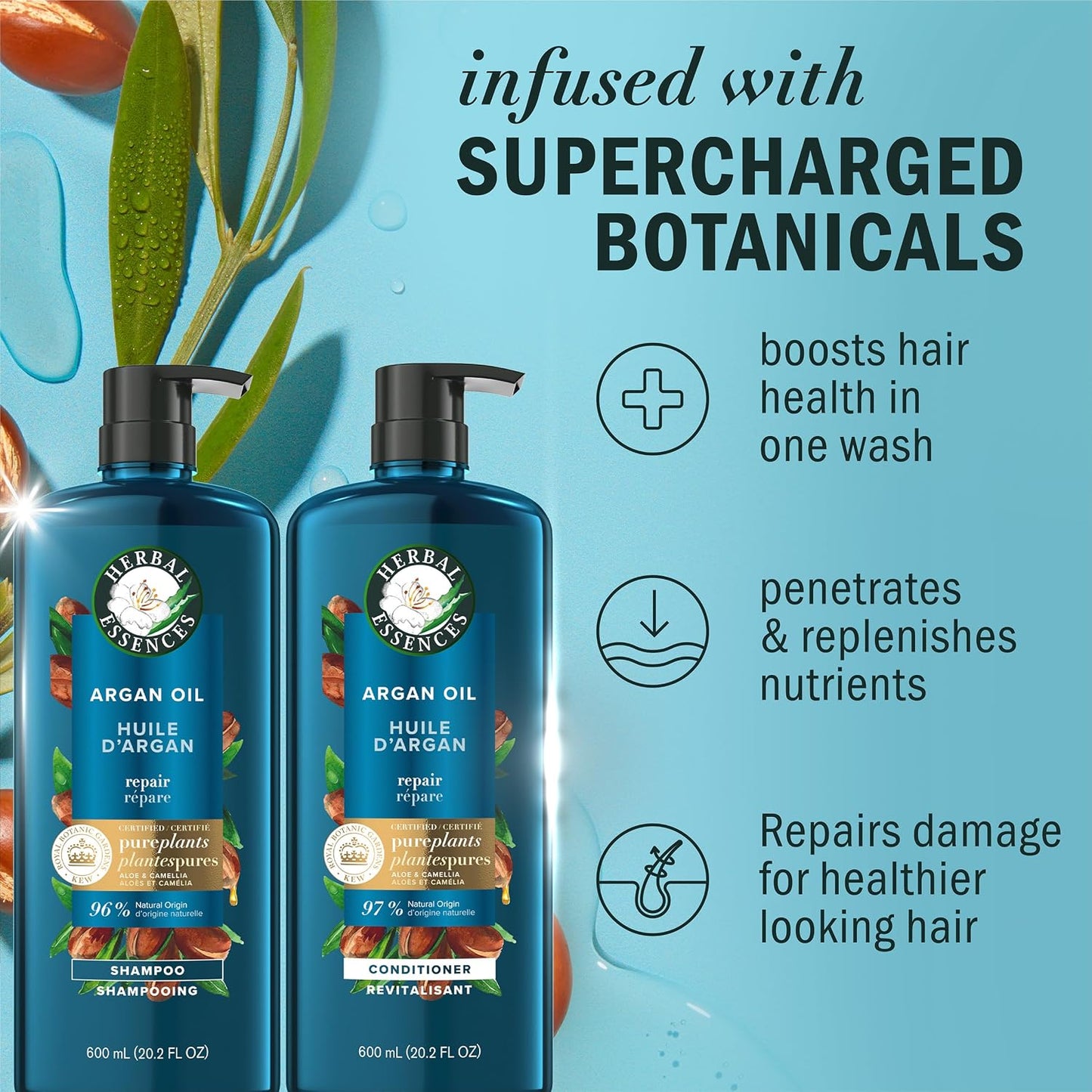HotHerbal Essences Argan Oil Repair Shampoo & Conditioner Set, Moisturizes & Smoothes, Paraben-Free, Color-Safe, pH-Balanced, Citrus Scent, 20.2 Fl Oz, 2-Pack