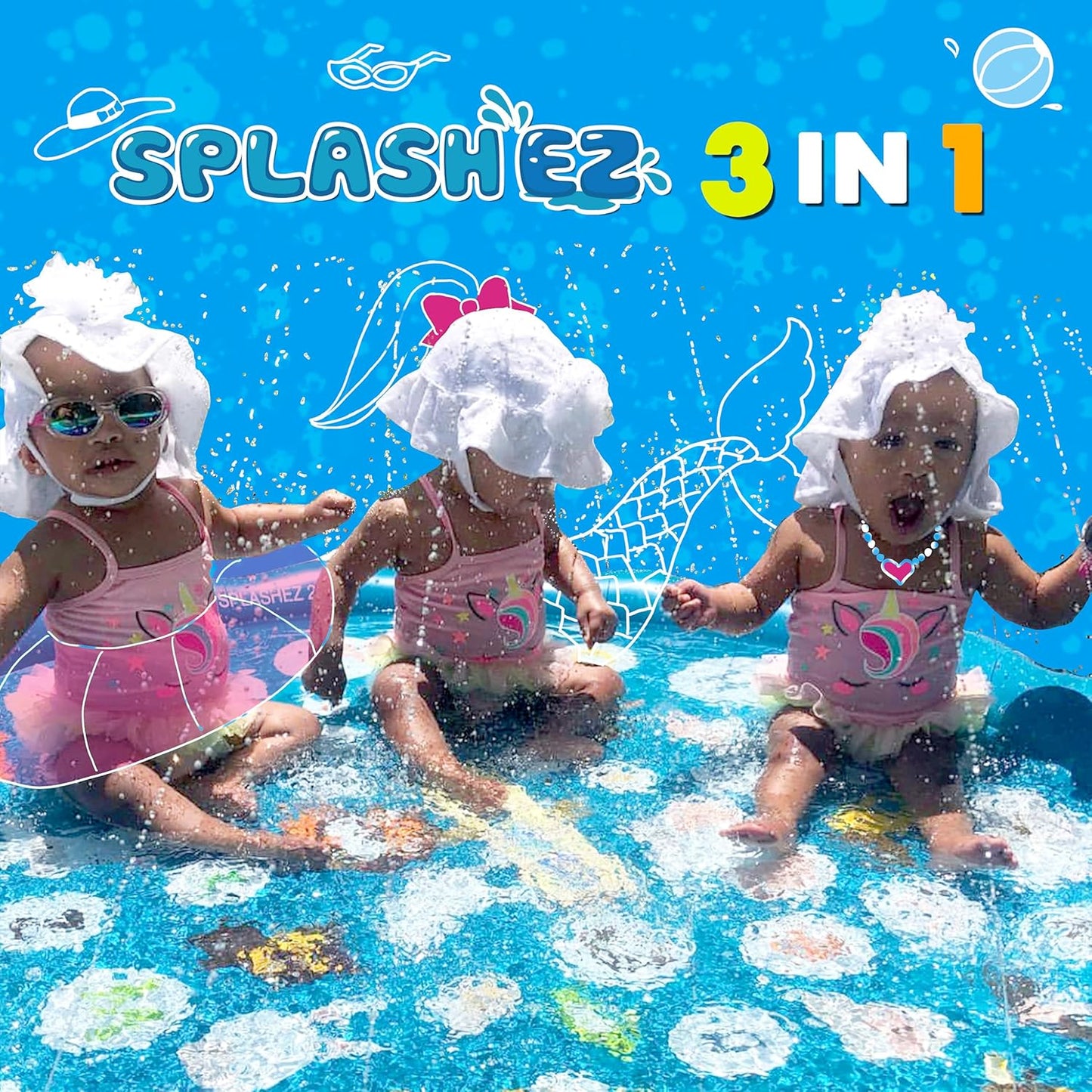 HotSplashEZ 3-in-1 Splash Pad, Sprinkler for Kids & Baby Pool for Learning – Toddler Sprinkler Pool, 60’’ Outside Water Toys – “from A to Z” Outdoor Play Mat for Babies & Toddlers