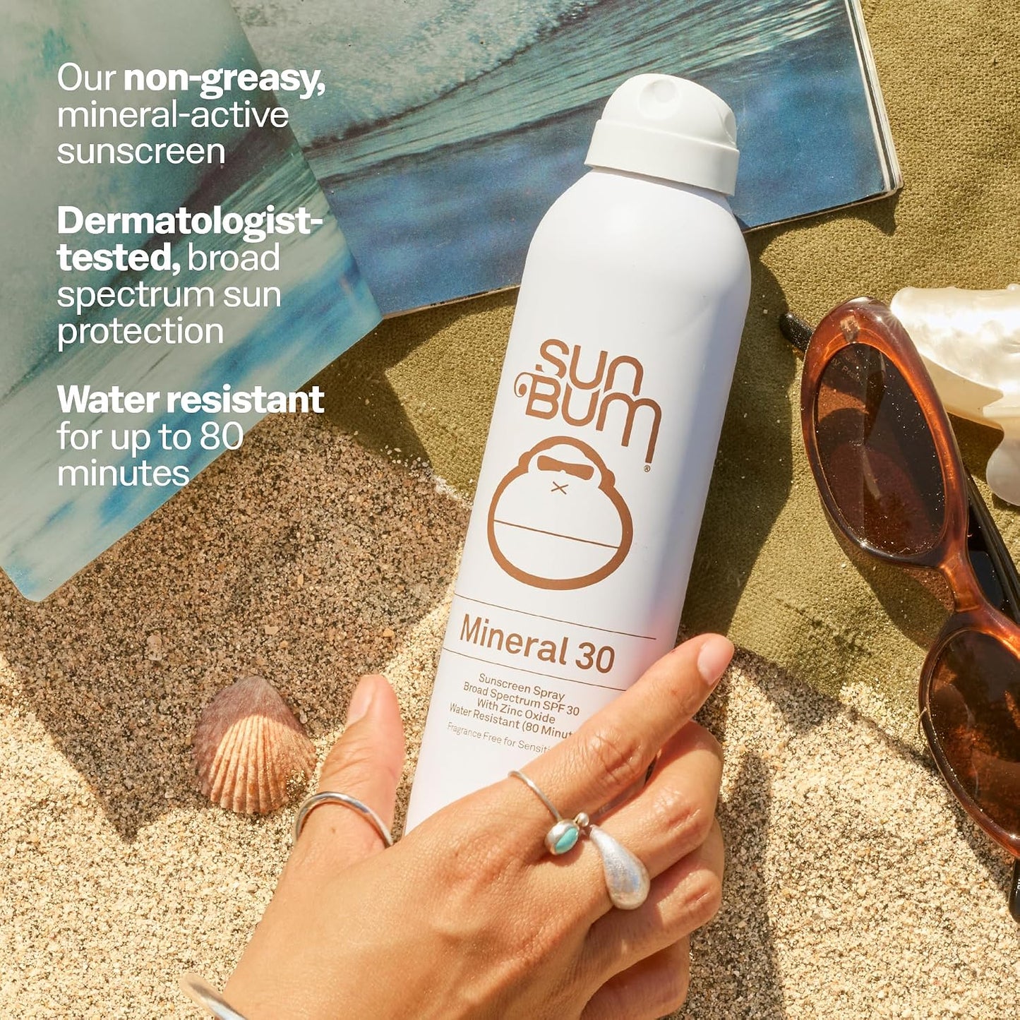 HotSun Bum Mineral SPF 30 Sunscreen Body Spray - NEW FORMULA 2026 Water-Resistant Broad Spectrum Moisturizing Sunscreen with Vitamin E - Hawaii 104 Act Compliant (Without Octinoxate & Oxybenzone) - 6 oz