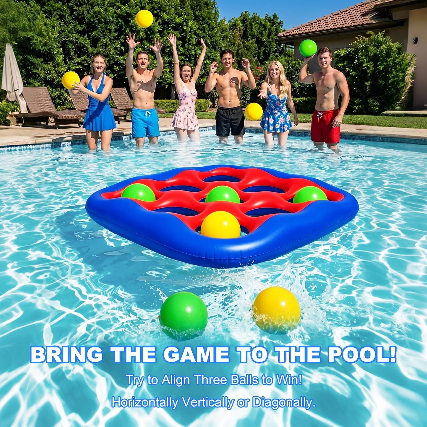 Hot Pool Games Set- Tic-Tac-Toe Inflatable Pool Toys with 10 Balls Fun Summer Swimming Pool Party Beach Lawn Outdoor Camping Party Float Game Water Ball Toys for Adults Teens Kids 2-10 Players