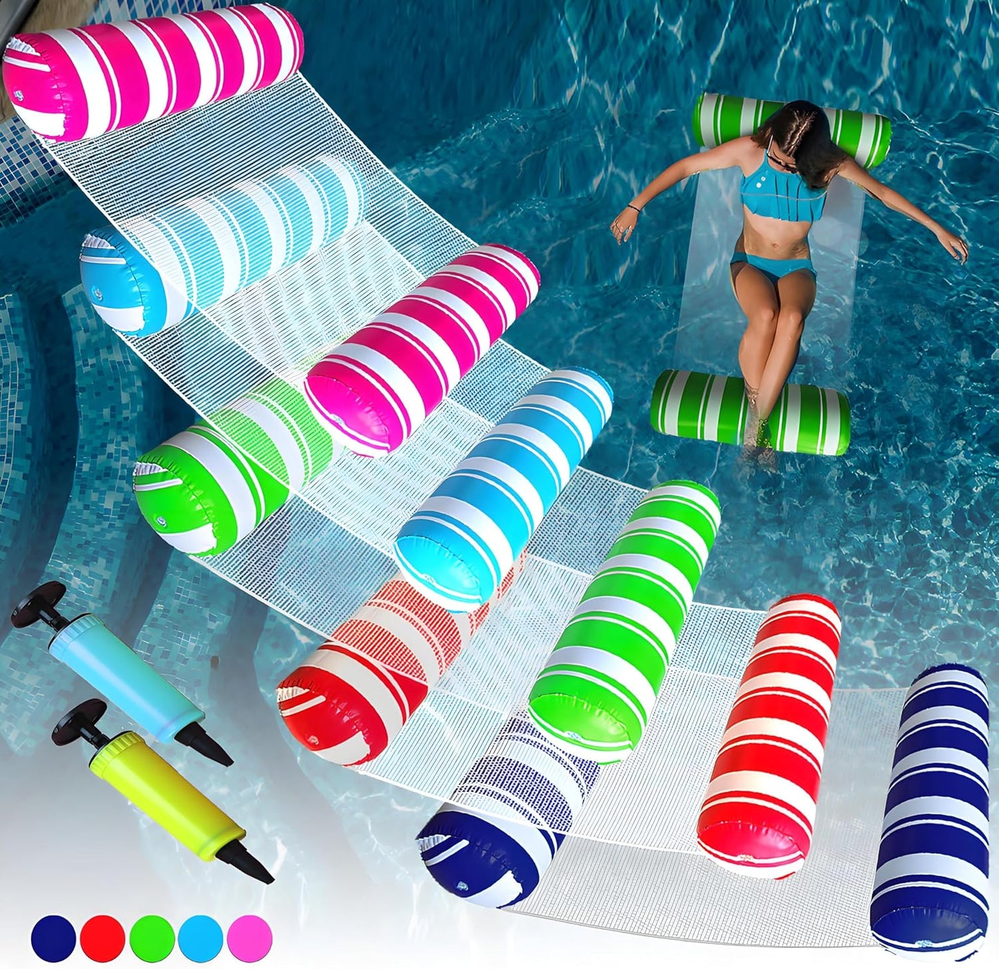 Hot5 Pack Inflatable Pool Floats Adult Size Water Hammock,Hammock Floats for Adults,4-in-1 Multi-Purpose Pool Floating Toys,Pool Rafts Lounge Chairs Floaties,for Adults Vacation Fun and Rest