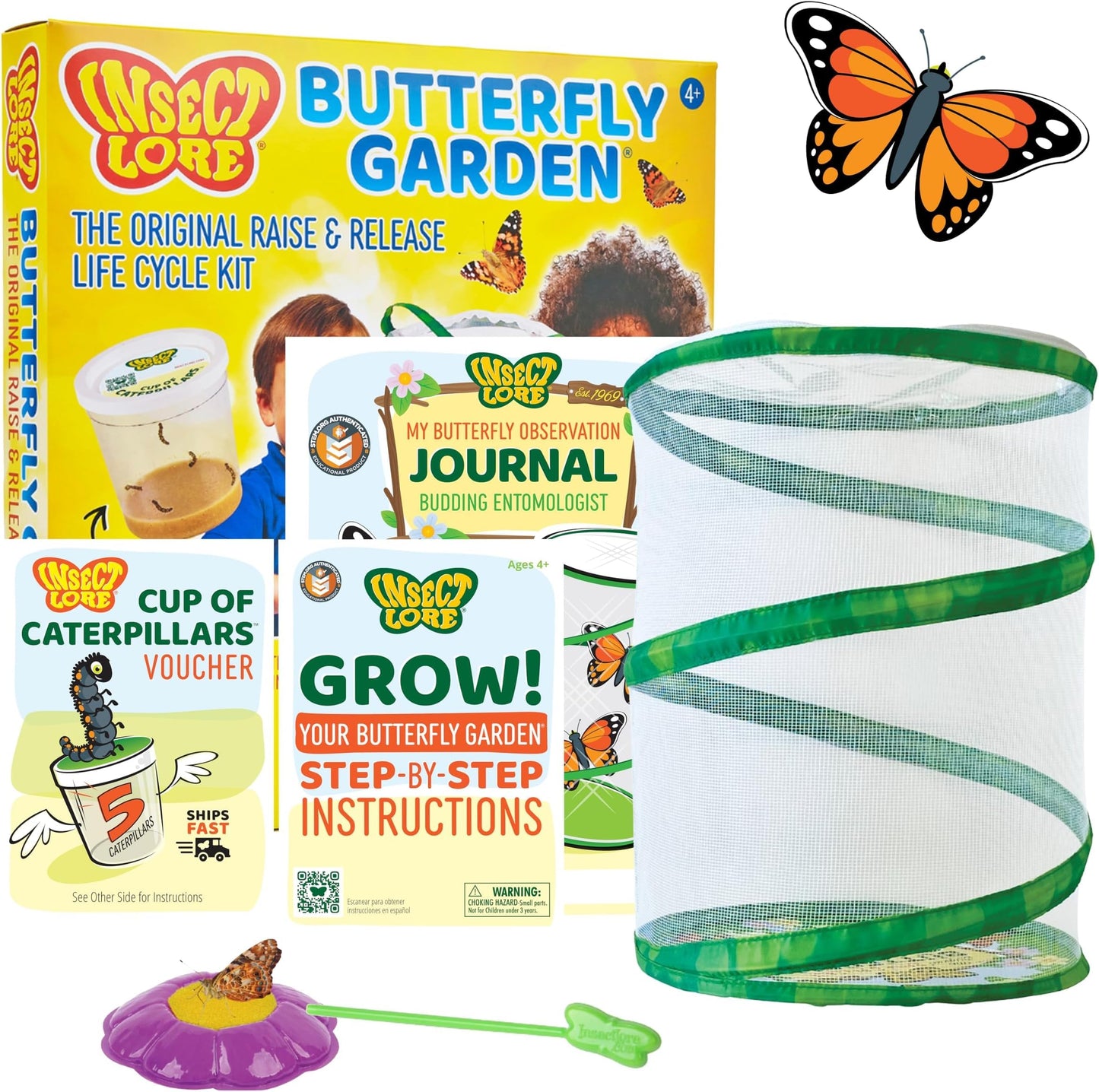 HotInsect Lore Raise and Release Butterfly Garden Kit – Caterpillar Habitat with redeemable Voucher – STEM-accredited Butterfly Growing Kit for Kids, Classrooms, and Homeschool Learning