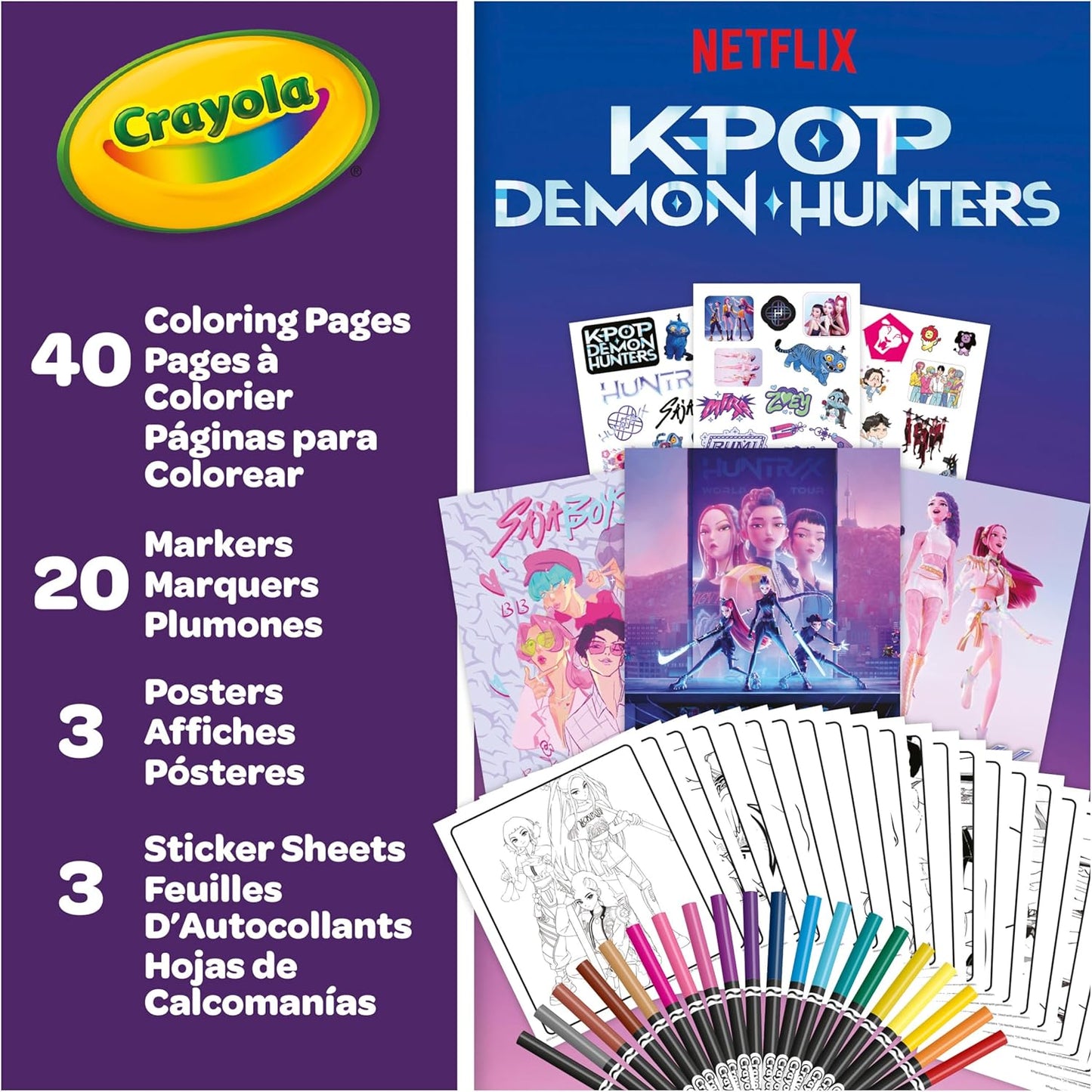 HotCrayola Kpop Demon Hunters Art Case (40+pcs), Coloring & Sticker Craft Kit, Gift for Kids & Teens, Travel Activity Set, Ages 8+