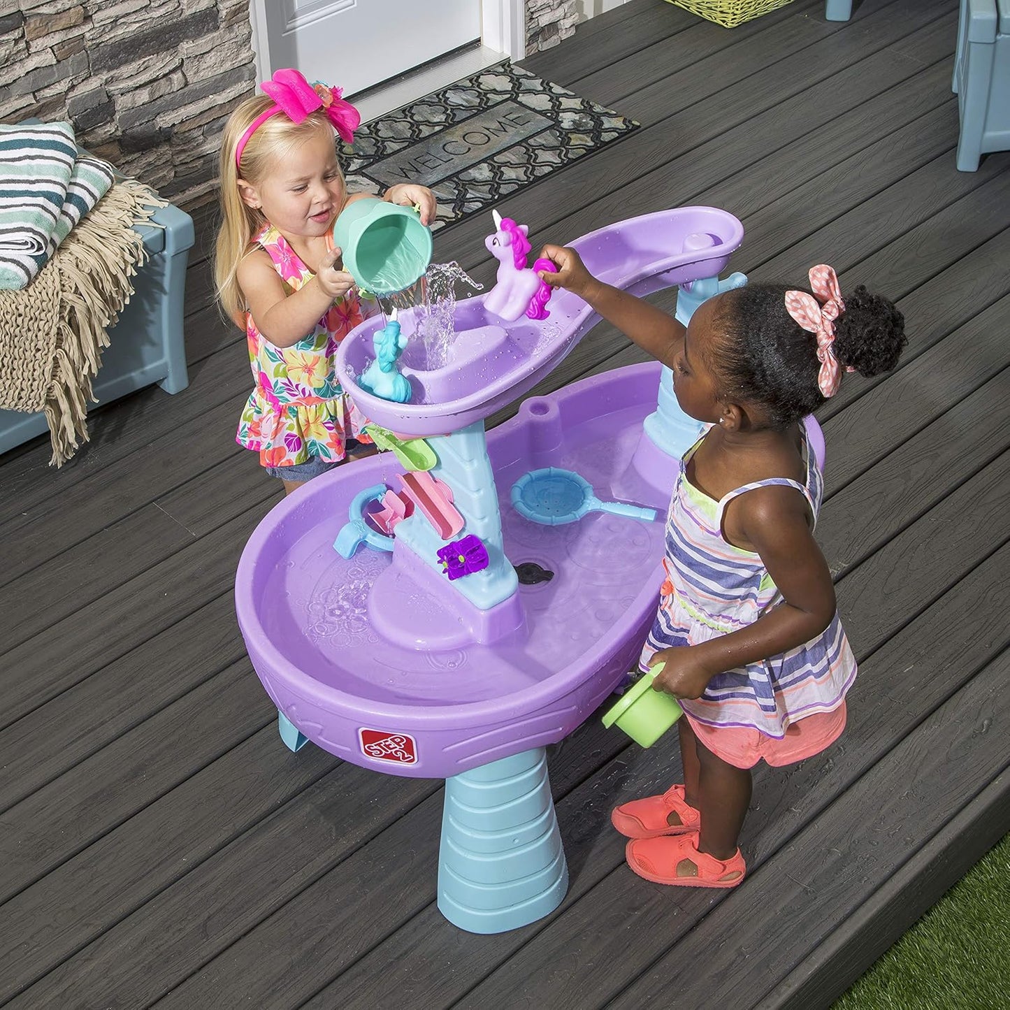 HotStep2 Rain Showers and Unicorns Water Table for Kids, Toddler Outdoor Sensory Play Table, 13 Accessories, Pink, Ages 18 Months+