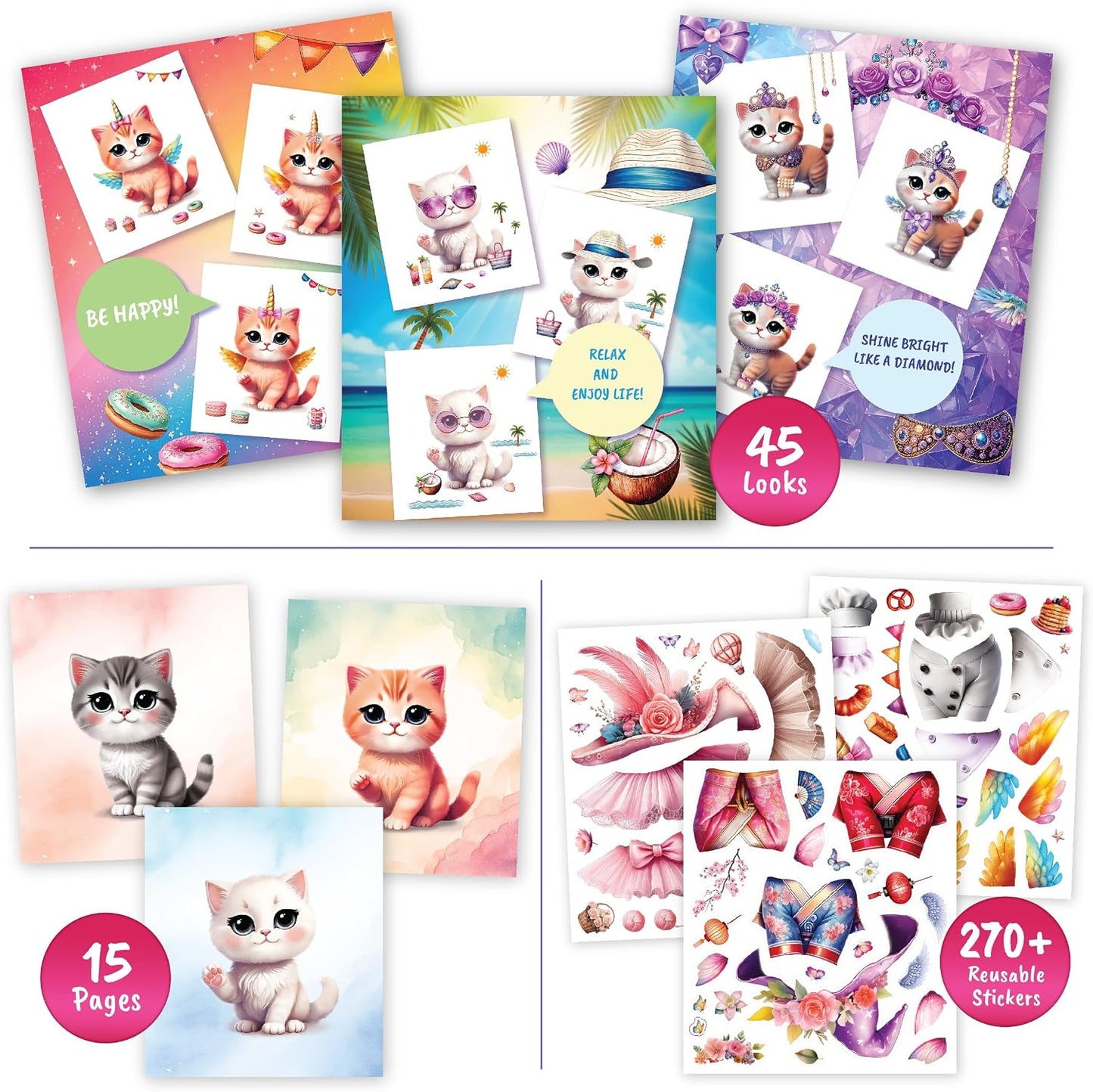 Hot Sticker Dress Up Kitten - Kids Activity and Sticker Book Learn Fashion Design for Kitten with Guides and 270+ Reusable Stickers.Gift for Girls Ages 5,6,7,8