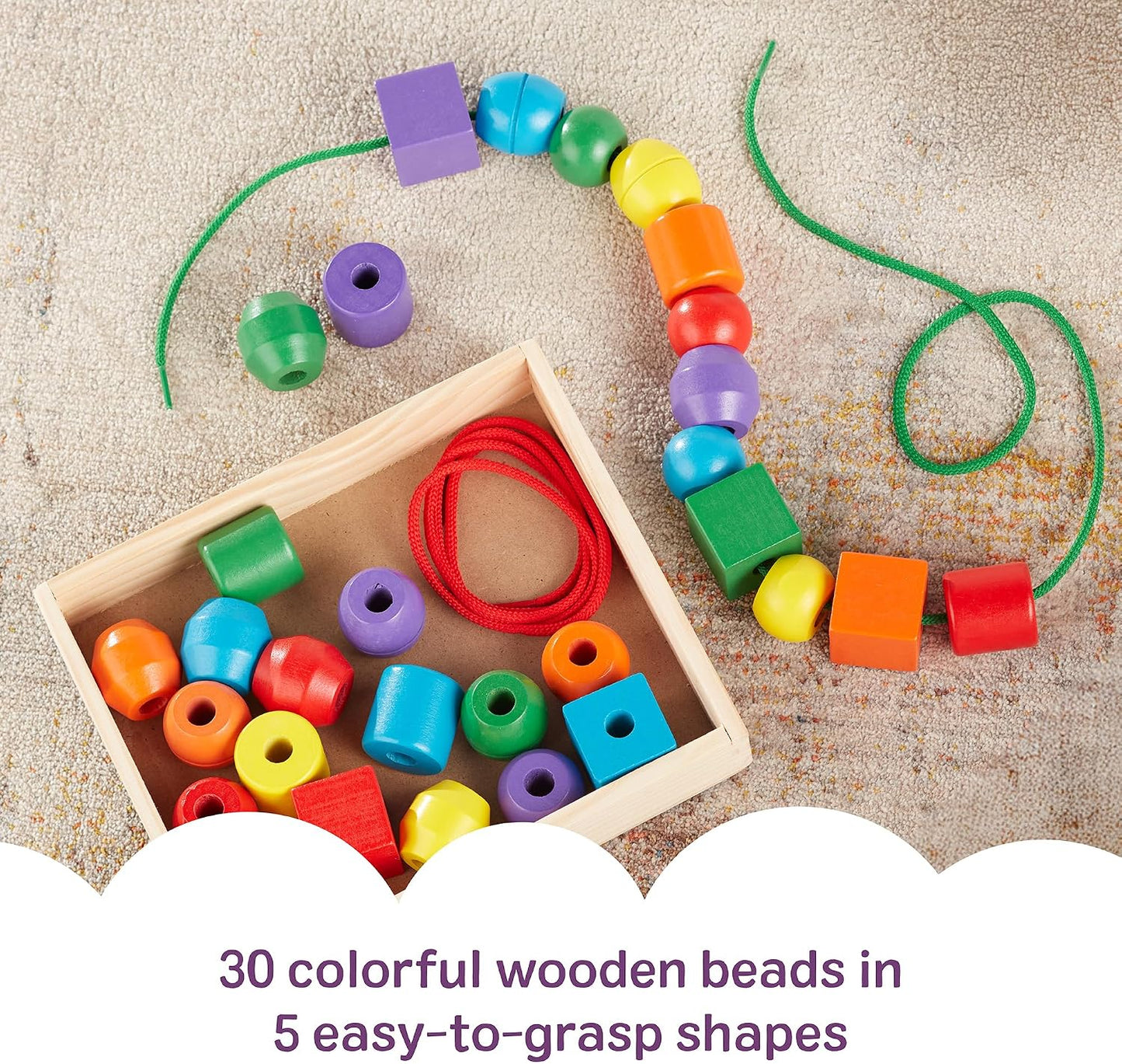 HotMelissa & Doug Primary Lacing Beads - Educational Toy with 30 Wooden Beads and 2 Laces for Toddlers, Fine Motor Skills Lacing Toys for Toddlers and Kids Ages 3+