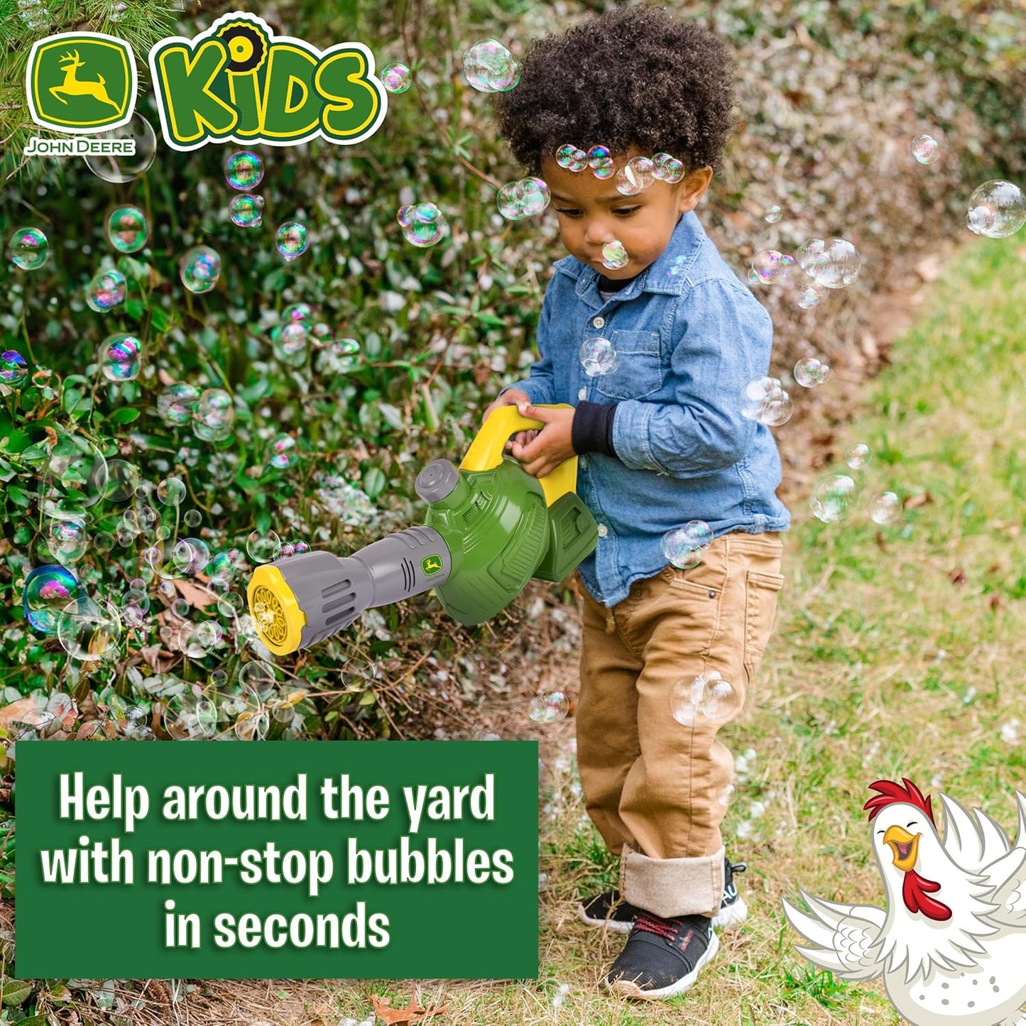 HotJohn Deere Bubble Leaf Blower Toy for Kids Includes 24oz Bubble Refill Gas Can, Outdoor Bubble Machine for Kids, Easy to Use, Outdoor Play, Great Gift Toddler 3+