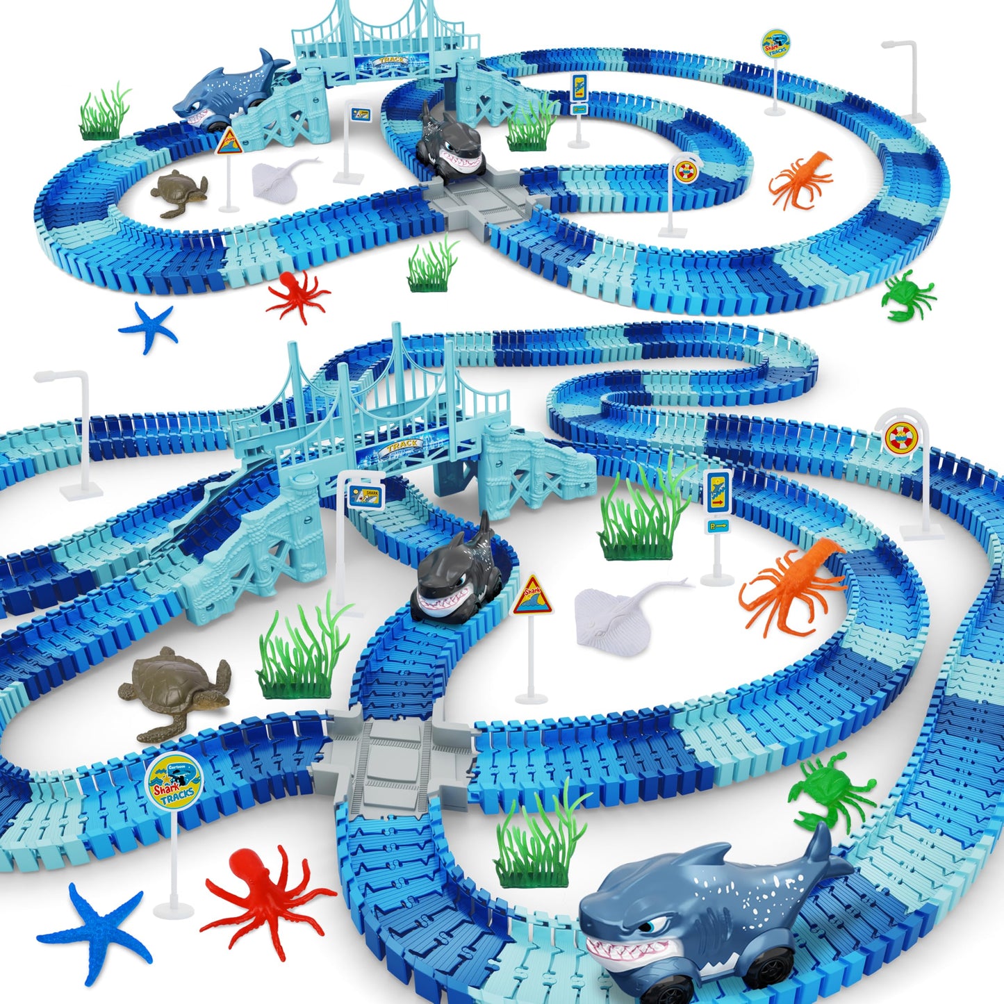 HotDinosaur Toys,Create A Dinosaur World Road Race,Flexible Track Playset and 2 pcs Cool Dinosaur car for 3 4 5 6 Year & Up Old boy Girls Best Gift