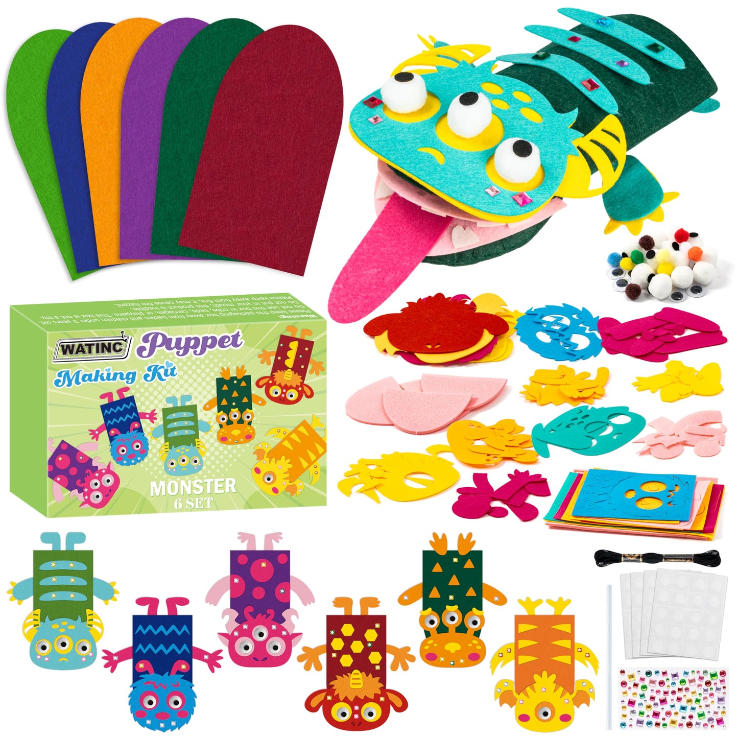 Hot WATINC Hand Puppet Making Kit, Felt Sock Puppet Toys for Kids (Animals) | 6 Styles, Make Your Own Storytelling & Role Play Crafts, Creative Group Activity, Party Favors & Gifts for Kids Ages 4-8