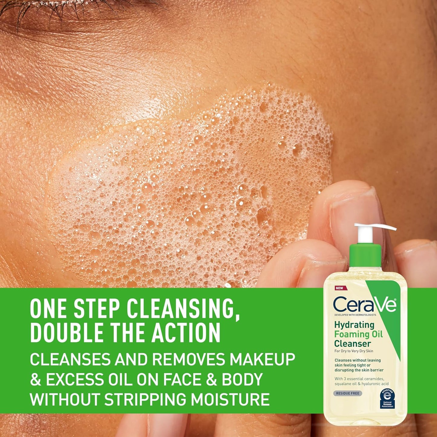 HotCeraVe Hydrating Foaming Oil Facial Cleanser with Hyaluronic Acid, 19oz | Face and body wash with squalane oil and ceramides in a fragrance free, residue free formula for dry to very dry skin.