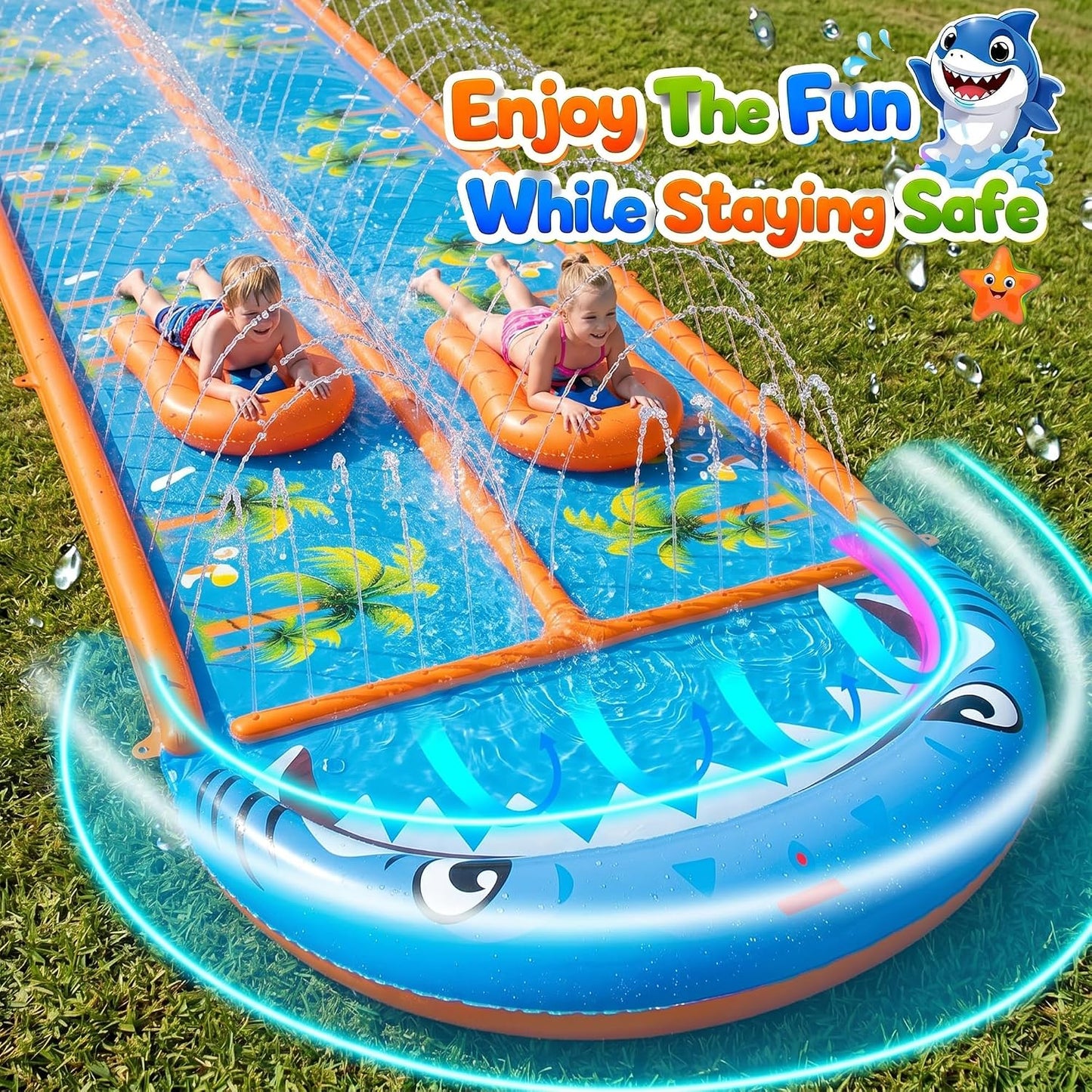 Hot40×5.9FT Heavy Duty Slip and Slide with Sprinkler and 2 Boards, Water Slide for Adults with 3-Way Water Sprinkler, Giant Slip n Slide for Outdoor Backyard Lawn Kids Teens and Adults (Blue&Orange)