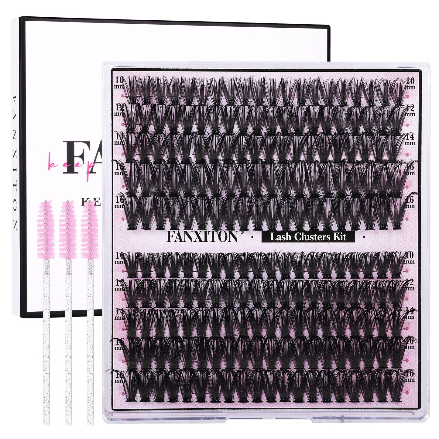HotFANXITON DIY Individual Eyelash Extension Kit, Thick Volume Lash Clusters 40D+50D D Curvature, 280 Pieces Thin Band Cluster Lashes with Bond and Seal Tweezers