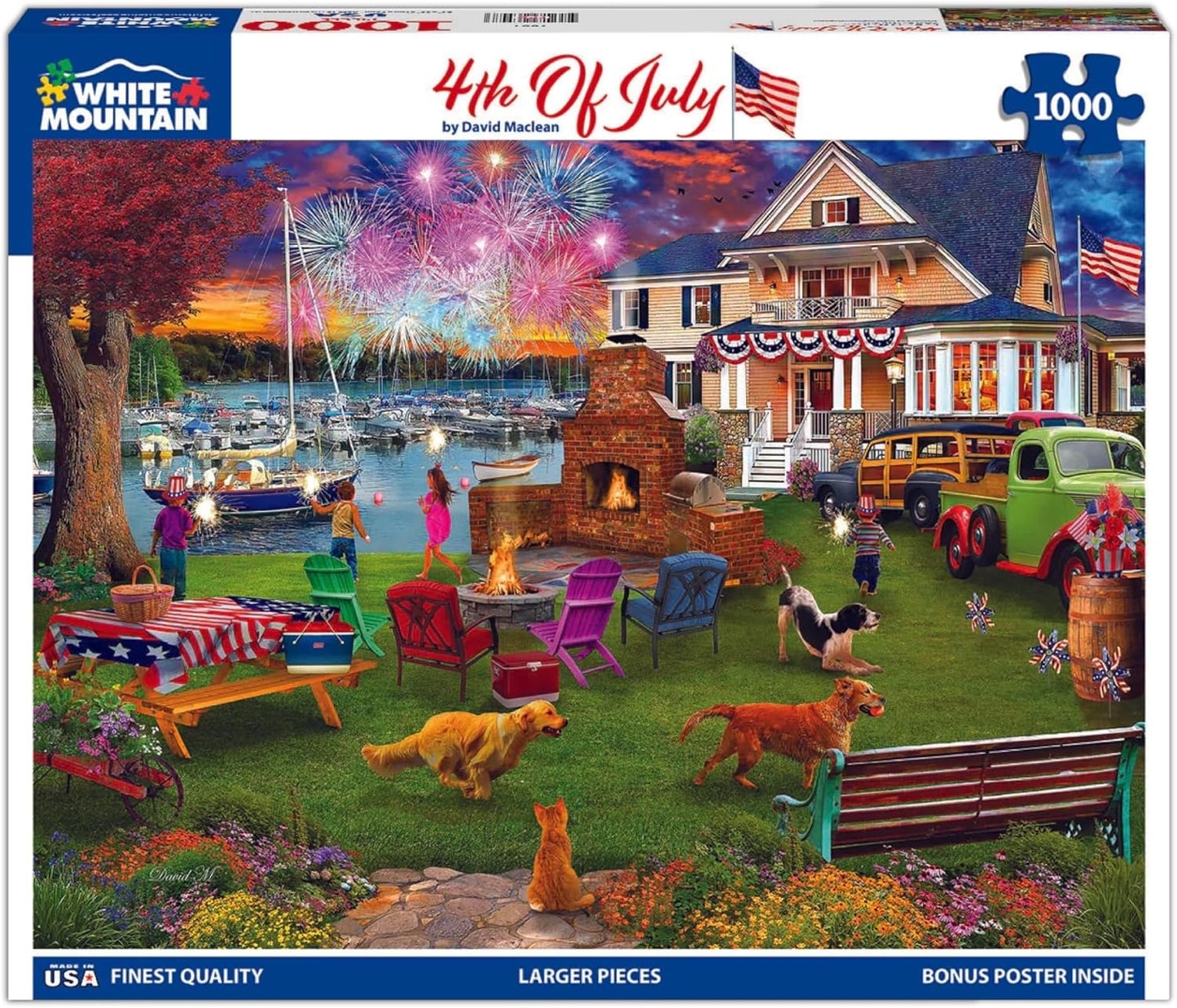 HotWhite Mountain 1000 Piece Jigsaw Puzzle Patriotic Summer, 4th of July | Large Pieces, Gift for Adults and Family, 24"x30" in, Celebration