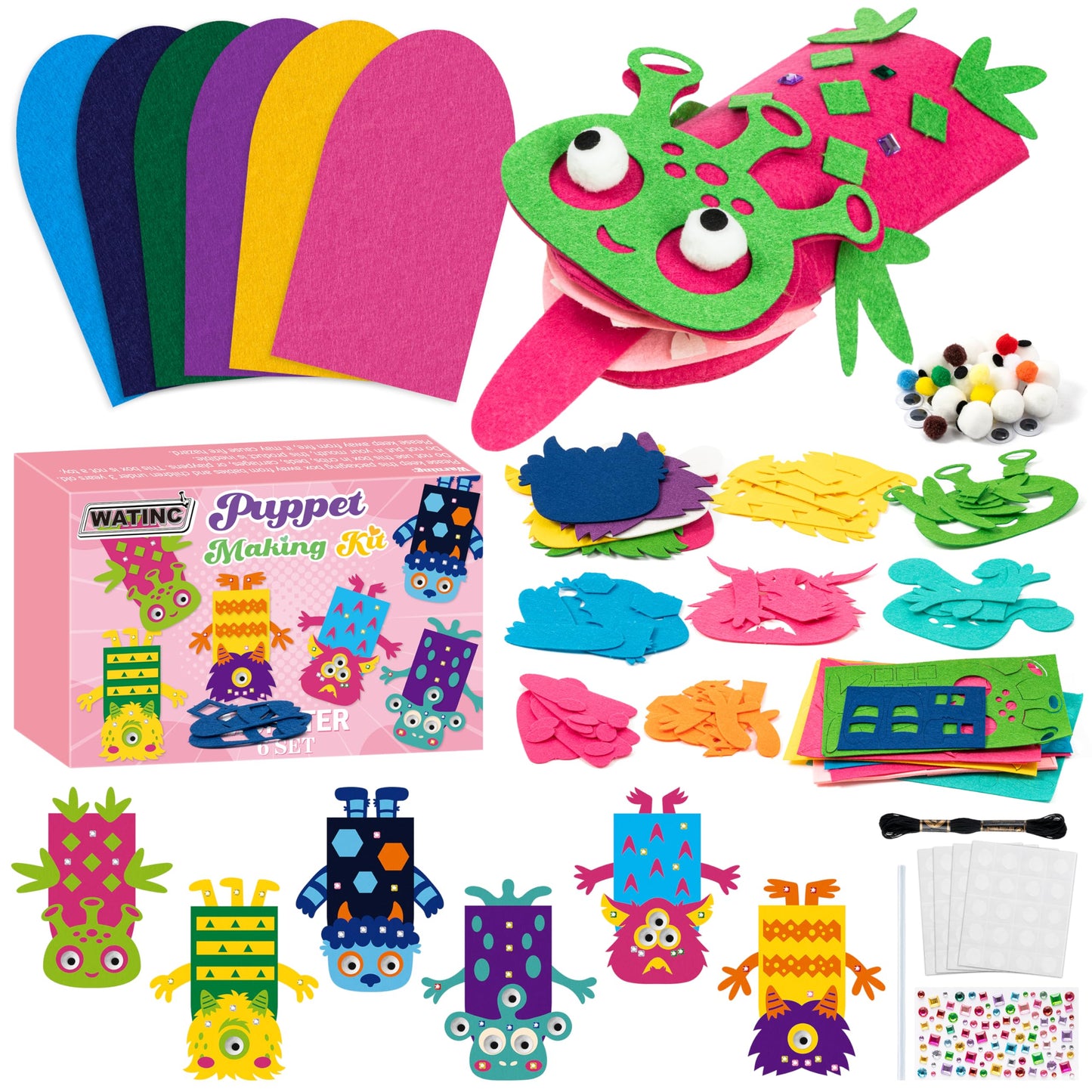 Hot WATINC Hand Puppet Making Kit, Felt Sock Puppet Toys for Kids (Animals) | 6 Styles, Make Your Own Storytelling & Role Play Crafts, Creative Group Activity, Party Favors & Gifts for Kids Ages 4-8