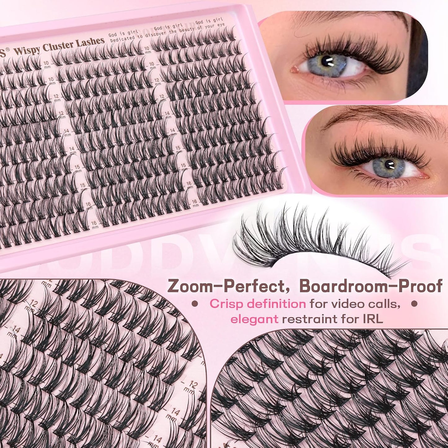HotGoddvenus Lash Clusters Kit Wispy Eyelash Clusters Lashes Natural DIY Lash Extension Kit 10-16mm Cluster Eyelash Extensions Kit 300pcs C Curl Individual Lashes Cluster Eyelash (No Tweezers)