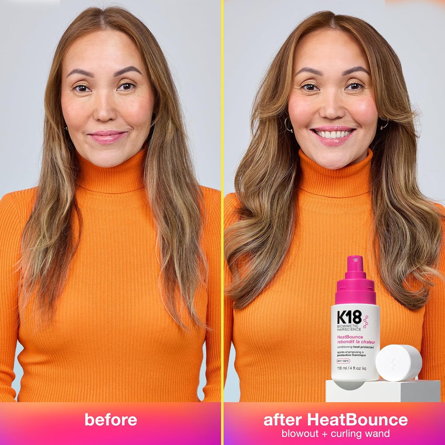 HotK18 HeatBounce Conditioning Heat Protectant Spray, Lightweight Leave-In Conditioner + 450℉ (232°C) Inside-Out Heat Protection, Soften, Smooth + Detangle All Hair Types