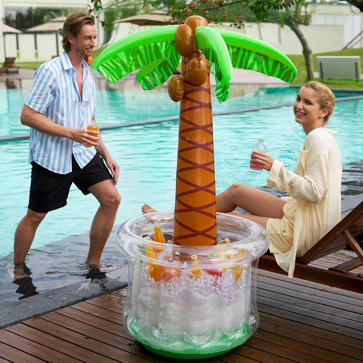 HotJOYIN 60" Inflatable Palm Tree Cooler, Beach Theme Decor, Pool Party Decorations, Luau Hawaiian Birthday Party Supplies, Ocean Jungle Tropical Themed Summer Outdoor Drink Cooler