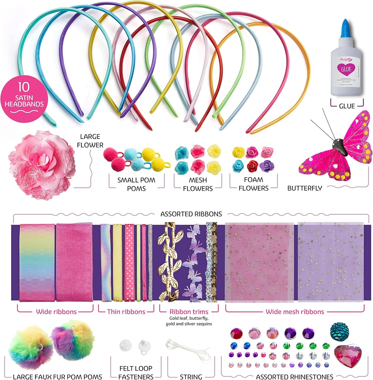 HotPretty Me Headband Making Kit for Girls - Arts & Crafts Easter Gift - Make Your Own Fashion Headbands for Kids - DIY Hair Accessories - Gift for Ages 5-12 Year Old Girl - Little Kids Art & Craft Gifts
