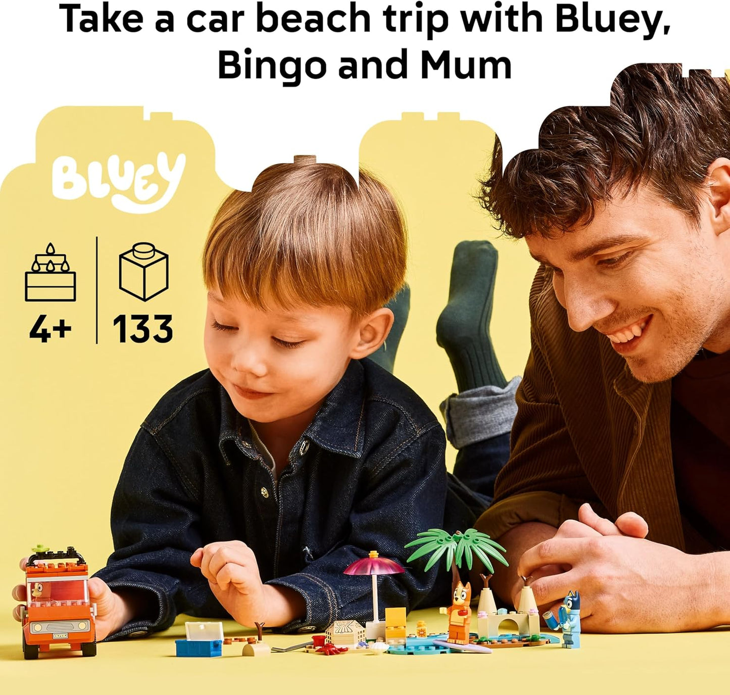 Hot LEGO Bluey: Bluey’s Beach & Family Car Trip - Toddler Learning Toy for Kids 4+ - Includes Bluey, Bingo, and Mum Minifigures - Birthday Gift for Boys and Girls, Ages 4+ - 11202