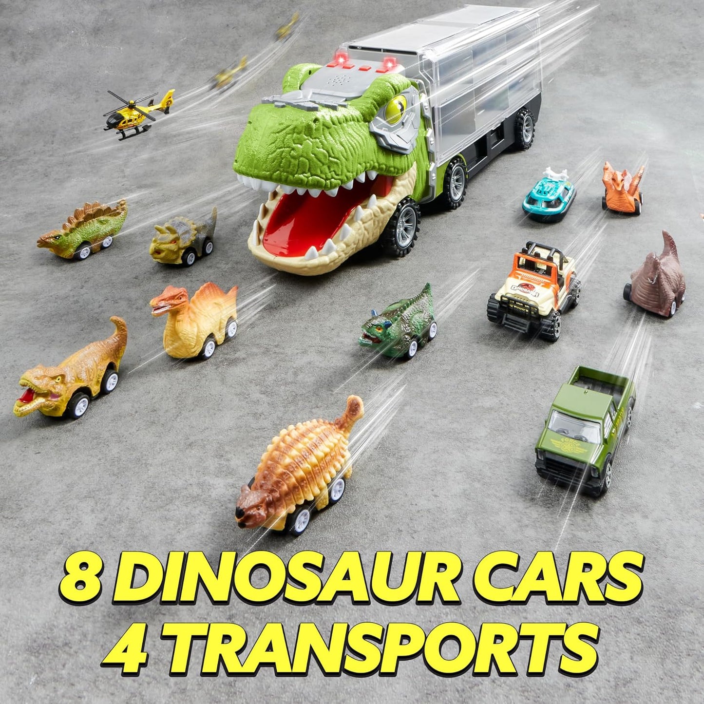 HotJOYIN 13 in 1 Dinosaur Toys for Kids 3-5, Transport Dinosaur Carrier Truck with 12 Pull Back Cars, Toddler Toys 3-4， Birthday Gifts for 3 4 5+ Year Old Boys