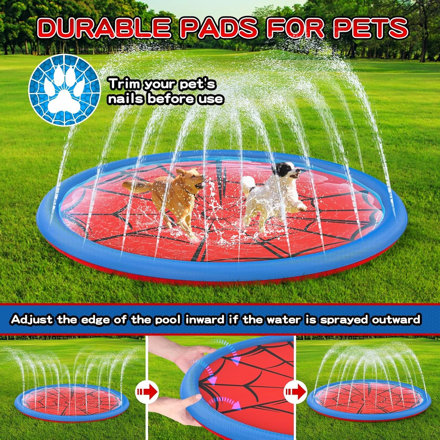 Hot Non Slip Splash Pad for Kids and Dogs 67'' Extra Large Splash Pad | Outdoor Sprinkler for Kids, Dog Water Summer Toys Outdoor Toys for Toddlers 3-5 Ages 4-12
