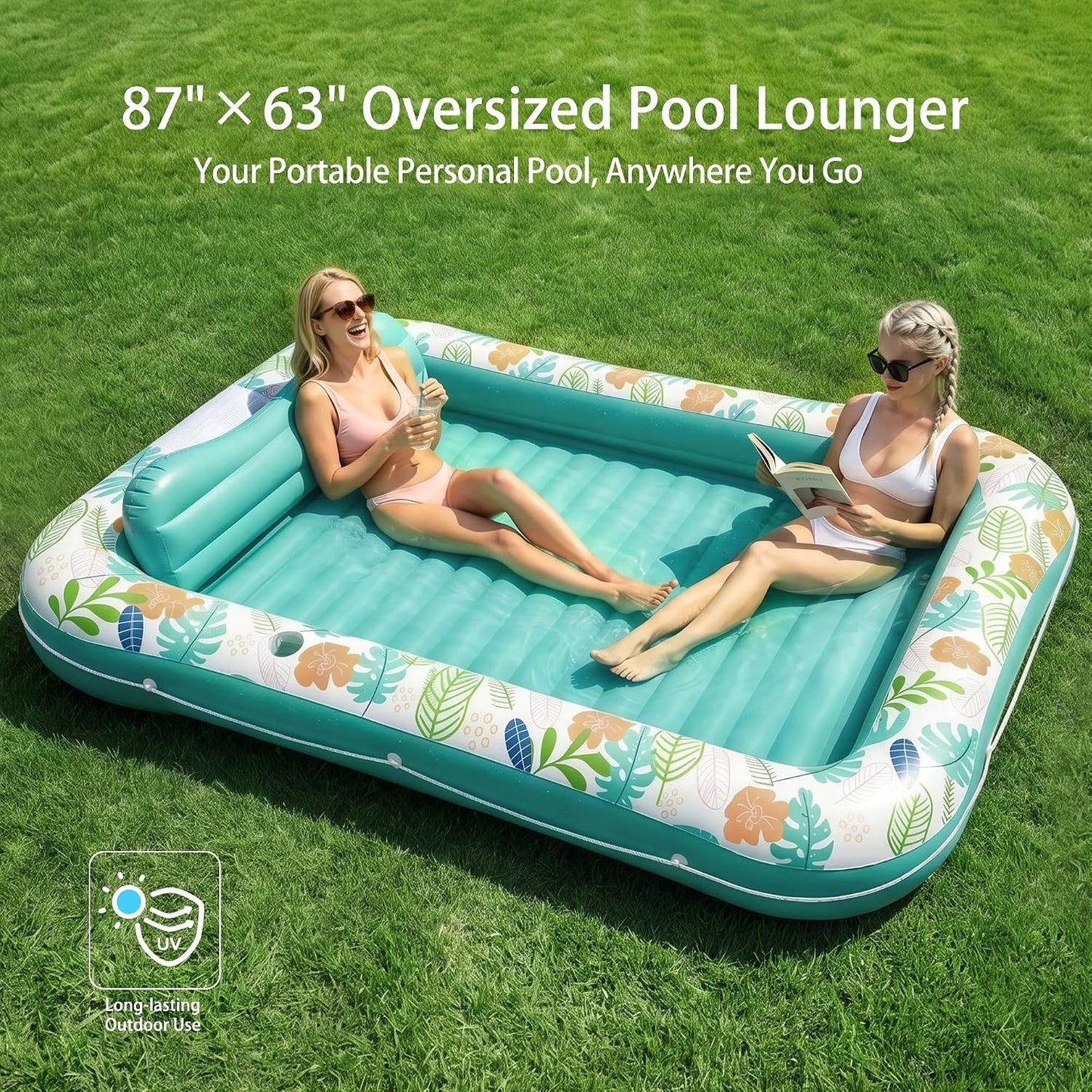 Hot Inflatable Tanning Pool Lounger Float, Stonful Pool Floats Adult with Pillow & Cup Holder, 4 in 1 Water Filled Inflatable Sun Tan Tub Tanning Bed for Swimming Pool Backyard Beach