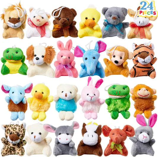 HotJOYIN 24 Pack Mini Animal Plush Toy Assortment (24 Units 3" Each), Animals Keychain Decoration for Kids, Small Stuffed Animal Bulk for Kids, Carnival Prizes, School Gifts, Party Favor Goodie Bags