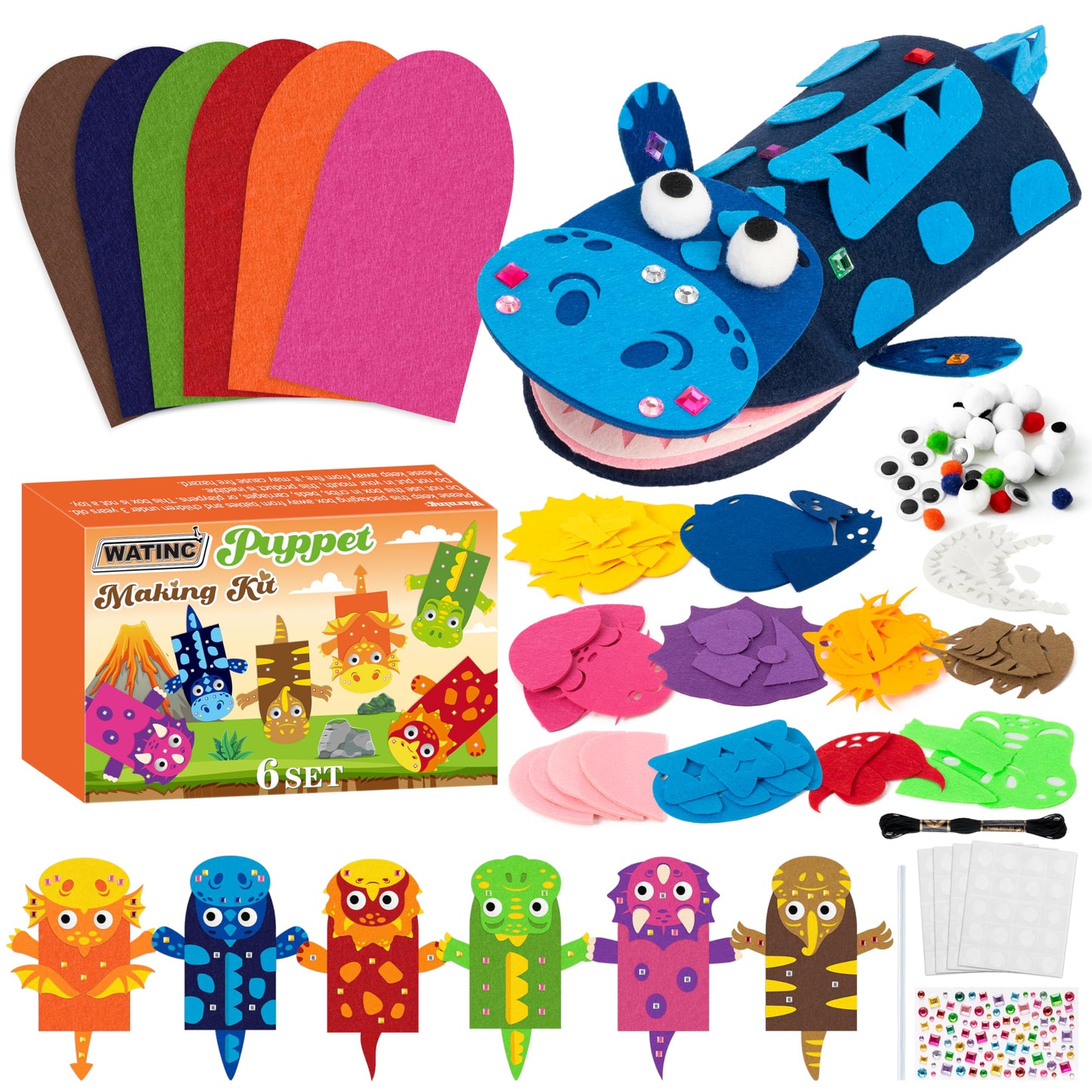 Hot WATINC Hand Puppet Making Kit, Felt Sock Puppet Toys for Kids (Animals) | 6 Styles, Make Your Own Storytelling & Role Play Crafts, Creative Group Activity, Party Favors & Gifts for Kids Ages 4-8
