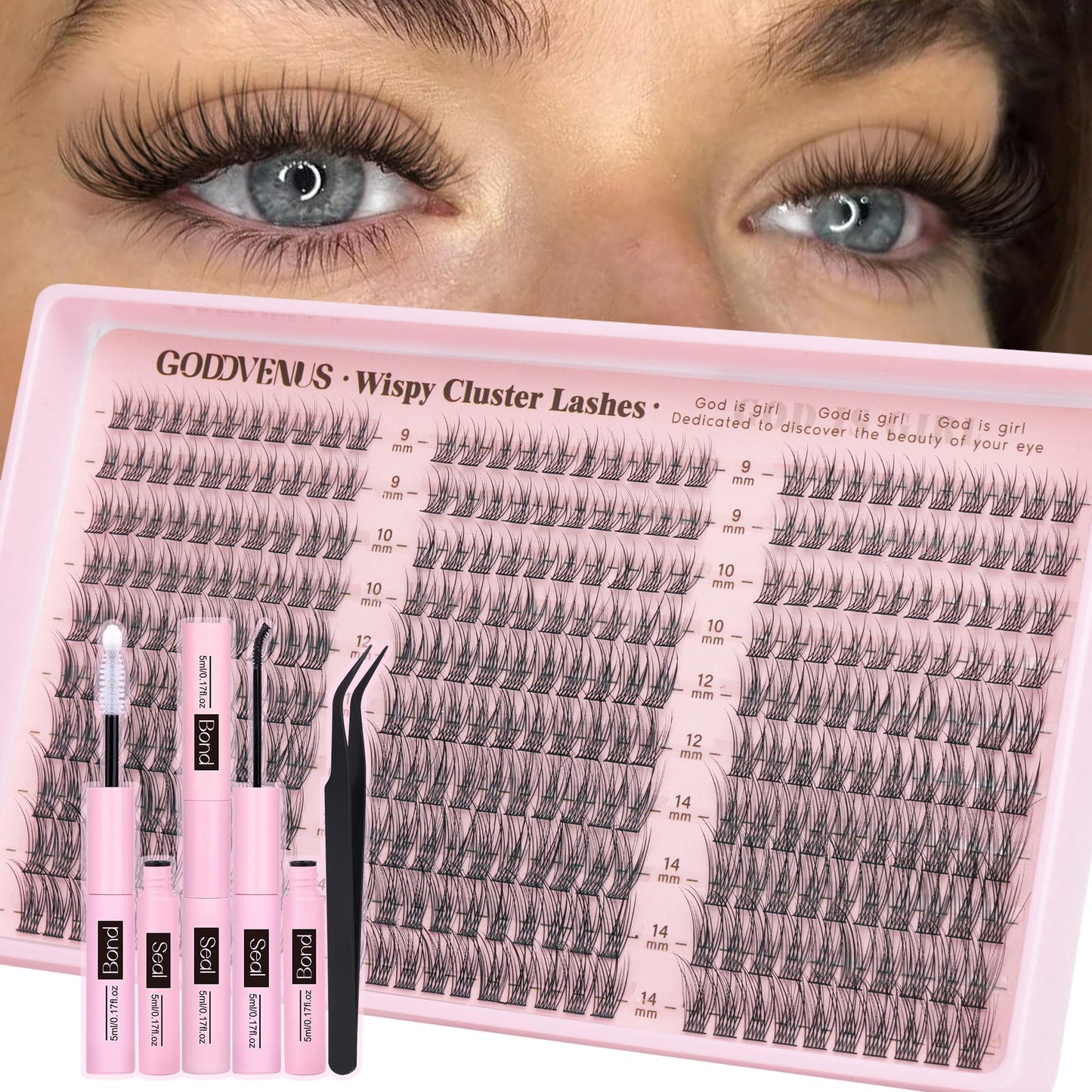 HotGoddvenus Lash Clusters Kit Wispy Eyelash Clusters Lashes Natural DIY Lash Extension Kit 10-16mm Cluster Eyelash Extensions Kit 300pcs C Curl Individual Lashes Cluster Eyelash (With Tweezers)