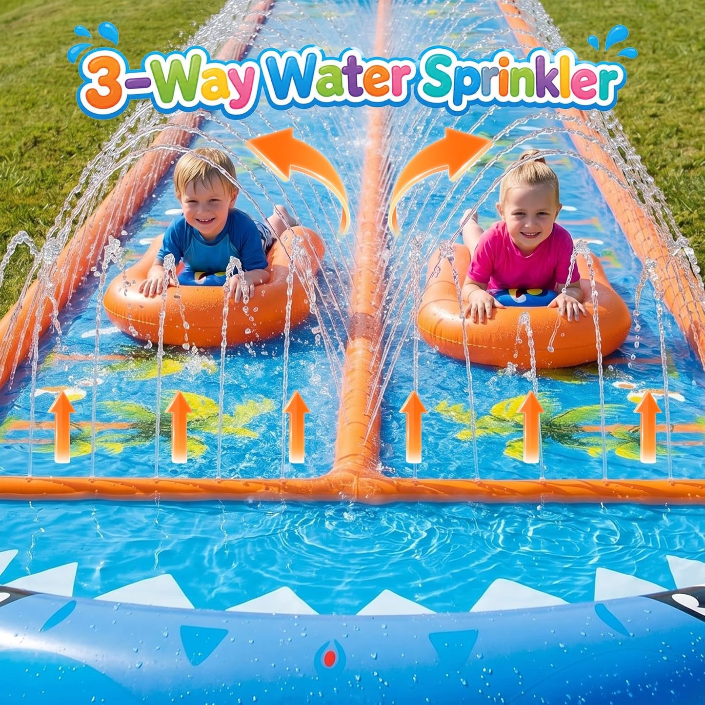 Hot40×5.9FT Heavy Duty Slip and Slide with Sprinkler and 2 Boards, Water Slide for Adults with 3-Way Water Sprinkler, Giant Slip n Slide for Outdoor Backyard Lawn Kids Teens and Adults (Blue&Orange)