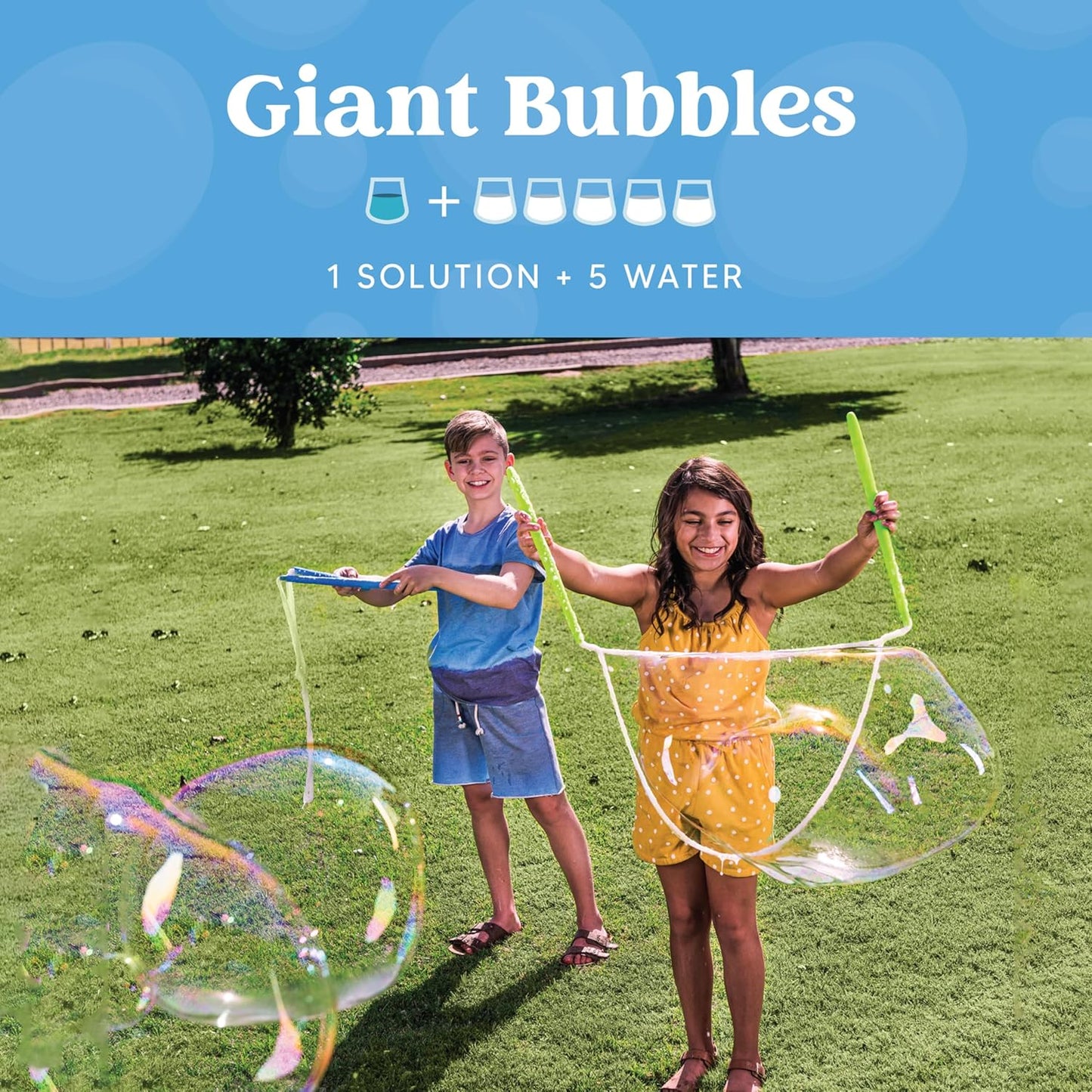 Hot JOYIN 2 Bottles Bubbles Refill Solutions 64 oz (up to 5 Gallon), Concentrated Solution for Bubble Machine, Gun, Wand Refill Fluid Summer, Easter Toys(Orange+Blue)
