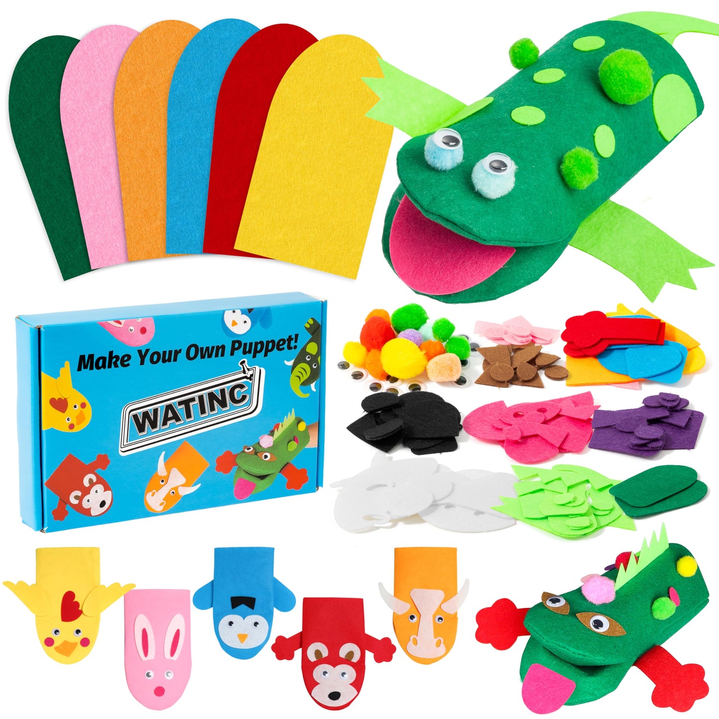 Hot WATINC Hand Puppet Making Kit, Felt Sock Puppet Toys for Kids (Animals) | 6 Styles, Make Your Own Storytelling & Role Play Crafts, Creative Group Activity, Party Favors & Gifts for Kids Ages 4-8