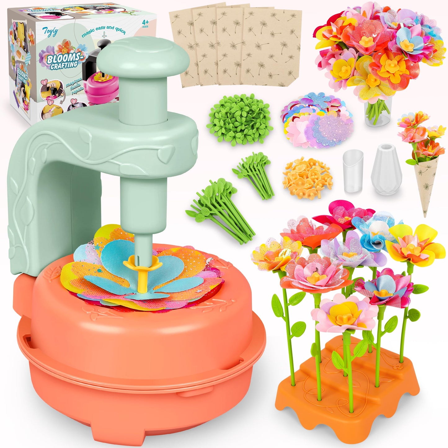 HotFabric Flower Bouquets Toys, DIY Craft Kits Toys for Kids - Flowers Market Toy, Build Your Flower Bouquet, Arts & Crafts for 4+ Year Toddler Girl, Educational Activity Preschool B-Day Gifts