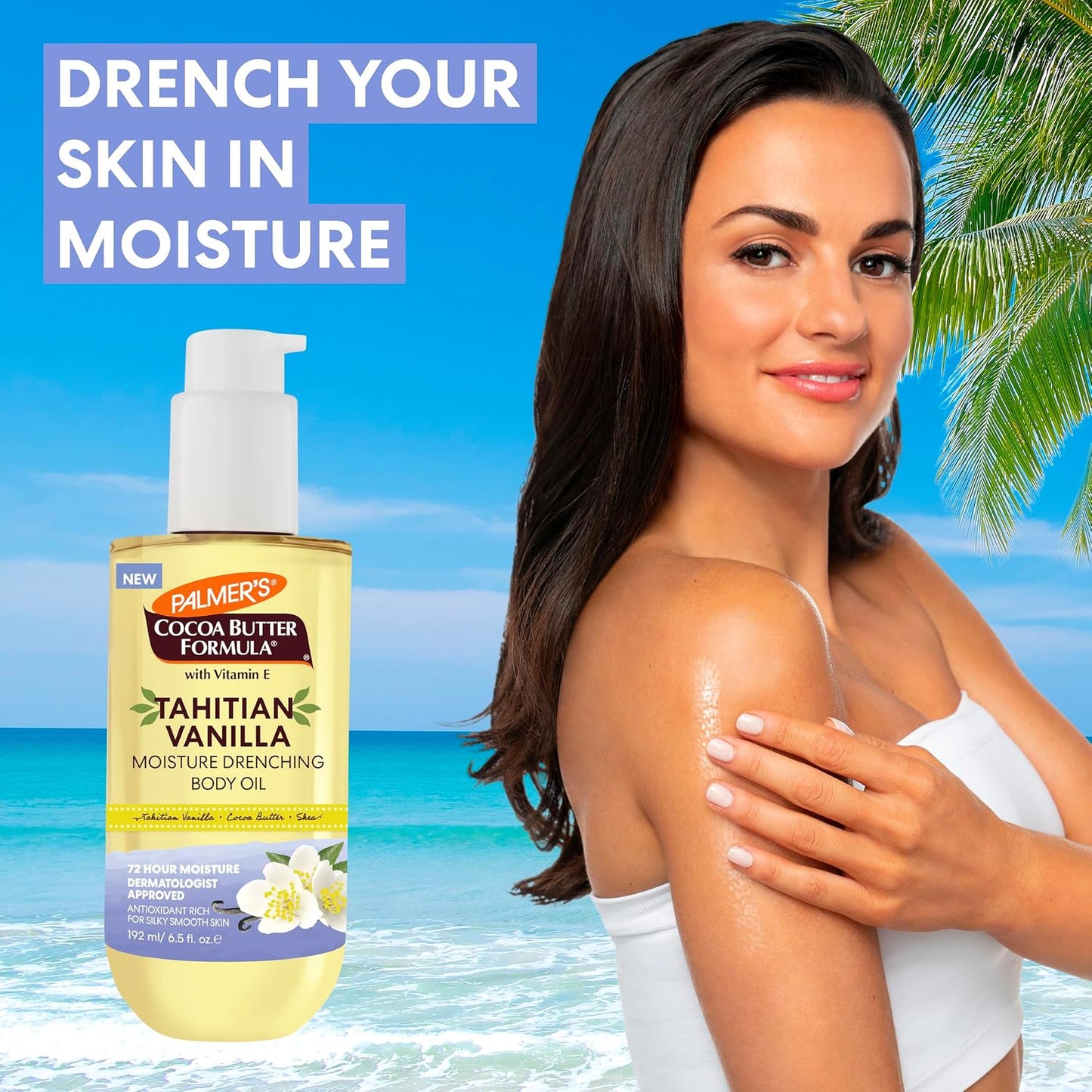 HotPalmer's Cocoa Butter Formula Body Oil, Moisture Drenching Tahitian Vanilla, 6.5 Oz, 72Hr Hydration with Shea Butter & Vitamin E for Softer Skin, Protects & Soothes Dryness, Dermatologist Approved