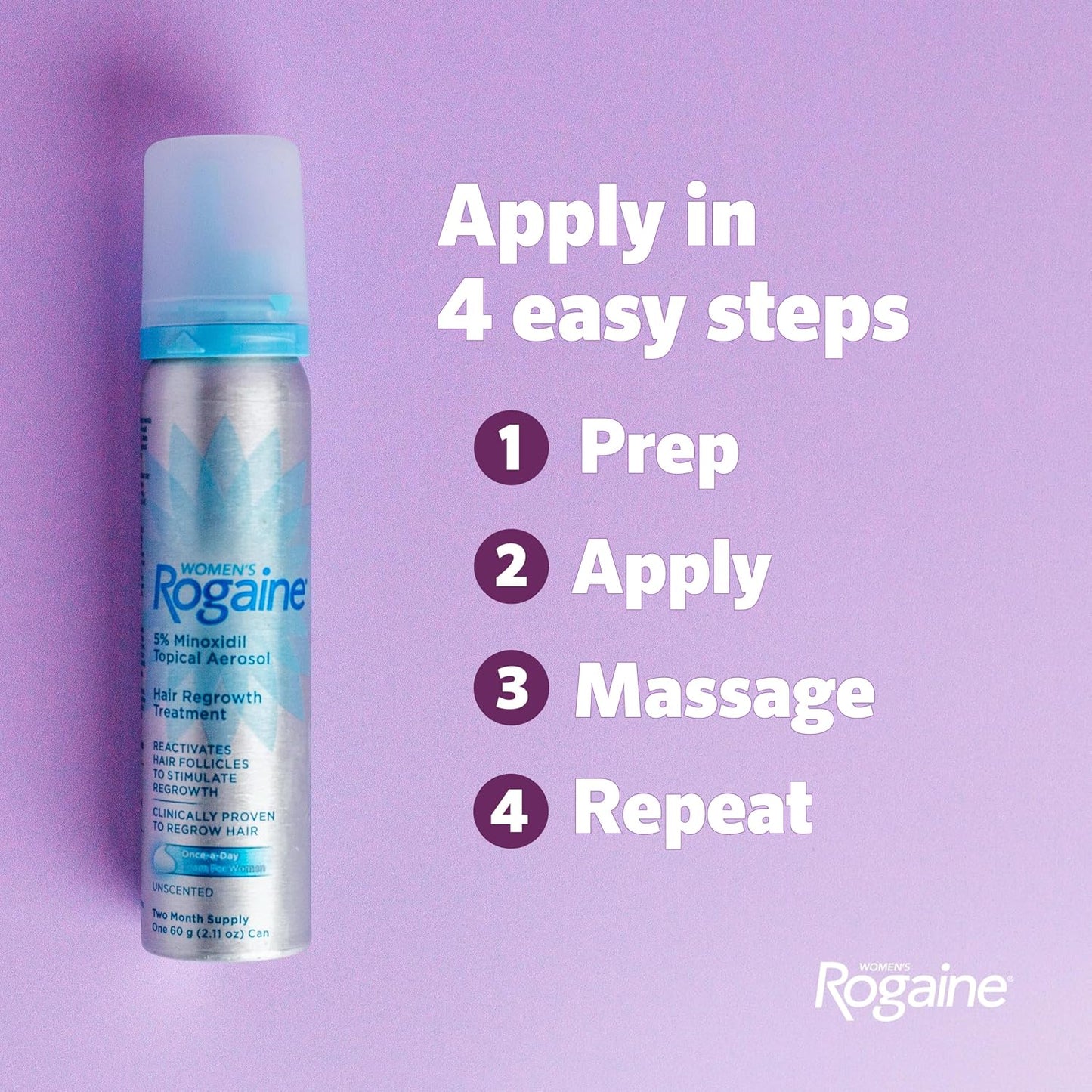 HotWomen's Rogaine Hair Growth Foam, 5% Topical Minoxidil, 4 Mo, 2x 2.11 Oz