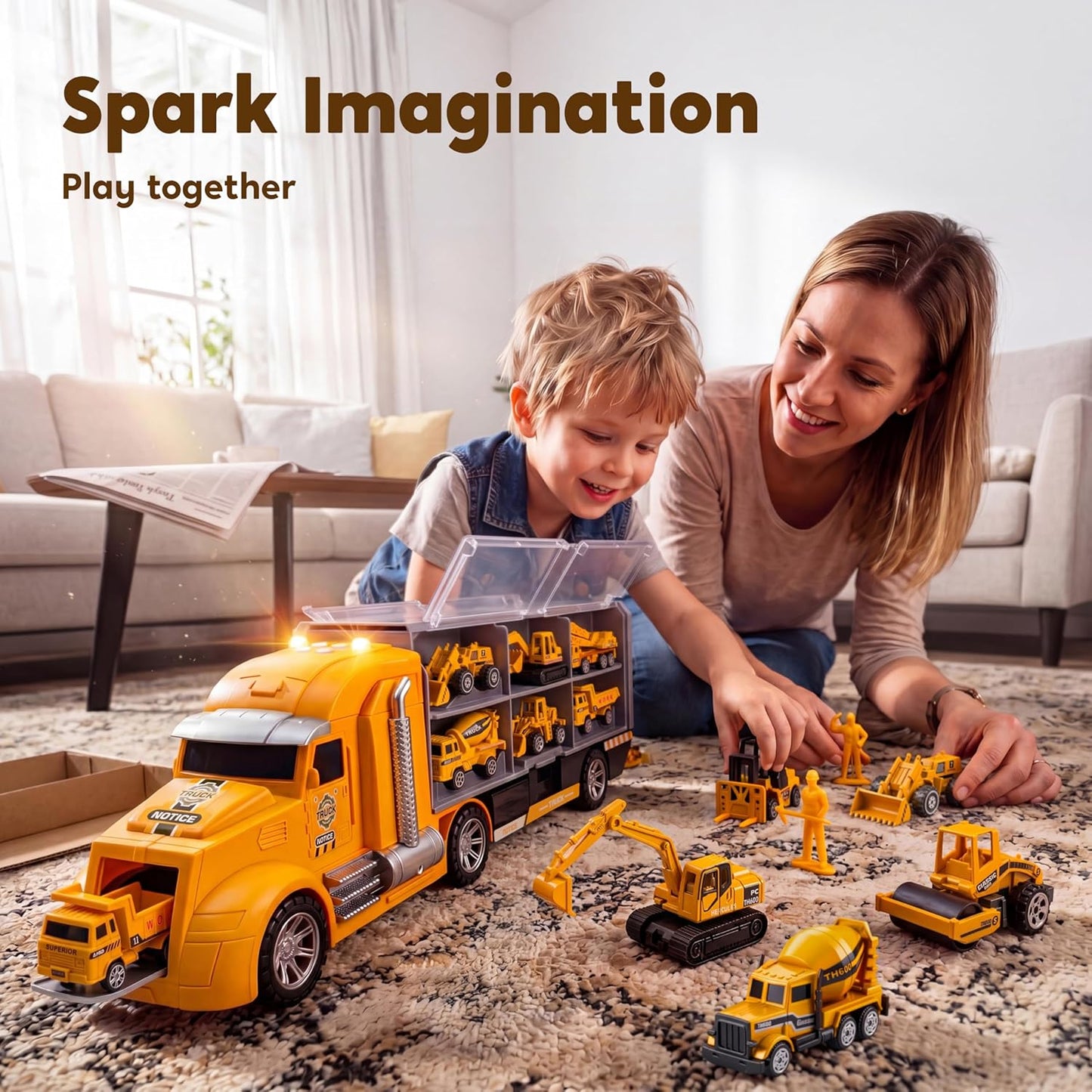 Hot JOYIN 25-in-1 Construction Truck Toy Set with 12 Vehicles & 12 Worker Figures, Push and Go Toy Trucks with Sound and Light, Construction Toys Birthday Gifts for Kids 3 4 5 6 7 Years Old