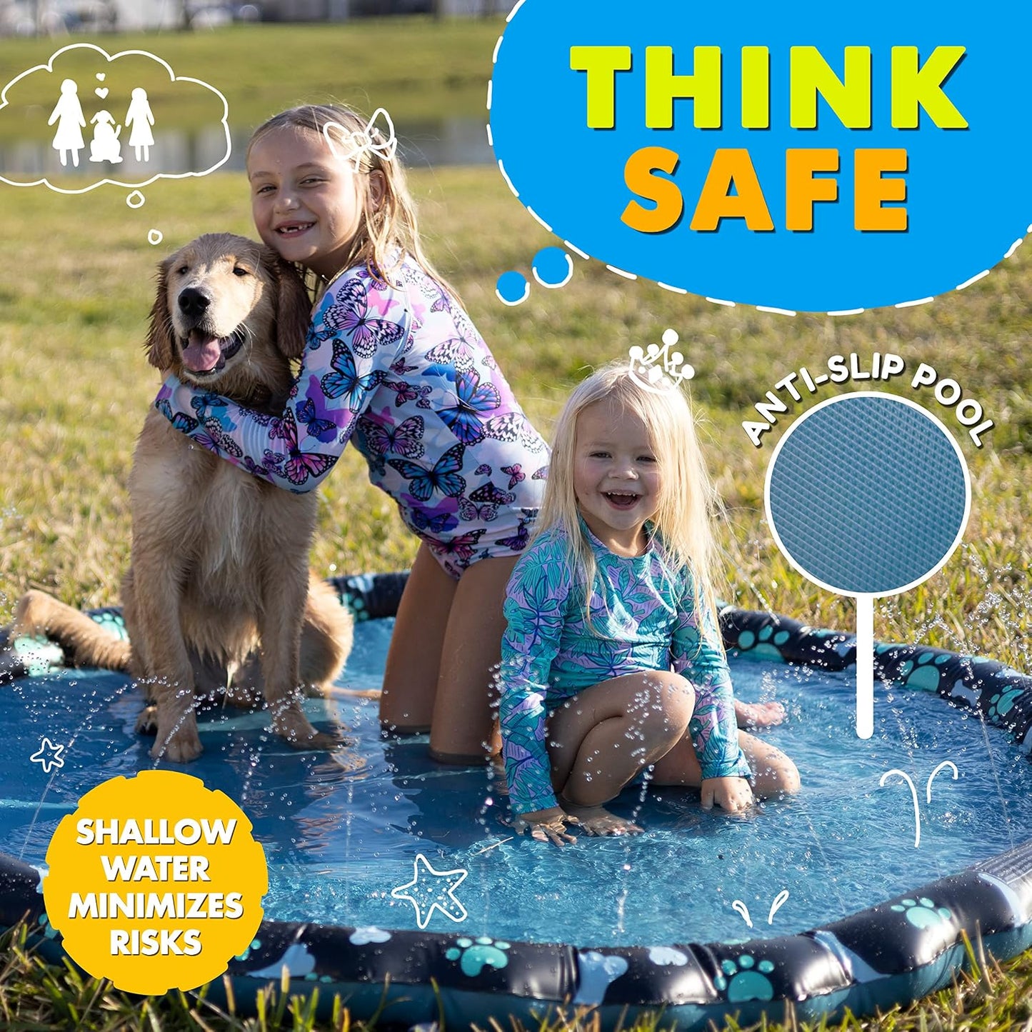 HotSplashEZ Non Slip Splash Pad for Kids & Dogs, 69’’ Extra Large Splash Pad Sprinkler for Kids, Dog Water Summer Toys - Great Outdoor Toys for Toddlers 1-3 & Children Ages 4-8, Baby Pool for Backyard