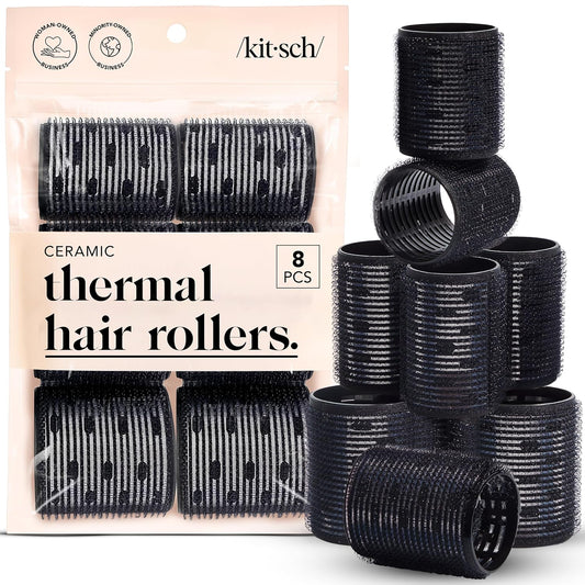 HotKitsch Ceramic Hair Rollers for Women – Self-Grip Hair Curlers for Heatless Overnight Curls, Long-Lasting, Frizz-Free, Volumizing Large Rollers for All Hair Types – Black, 8 Count (Pack of 1)