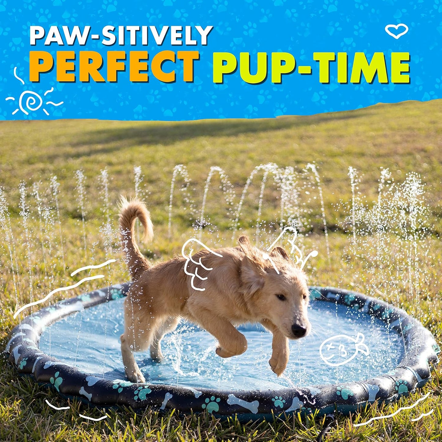HotSplashEZ Non Slip Splash Pad for Kids & Dogs, 69’’ Extra Large Splash Pad Sprinkler for Kids, Dog Water Summer Toys - Great Outdoor Toys for Toddlers 1-3 & Children Ages 4-8, Baby Pool for Backyard