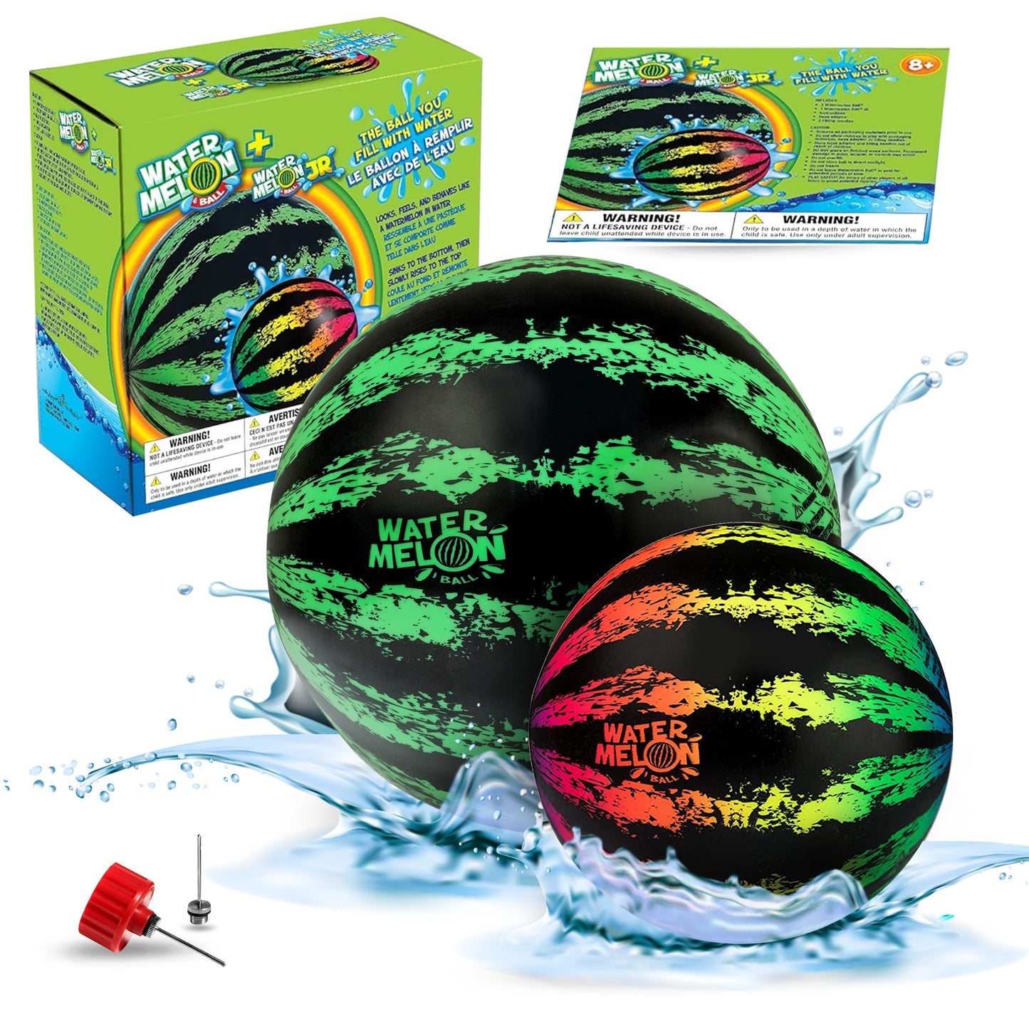 HotWatermelon Ball Pool Toys for Adults and Family - 2 Pack of 6 1/2" & 9" Kids, Teens, Everyone Swimming Games, Water Football, Tag, Diving Beach Play Fun Accessories