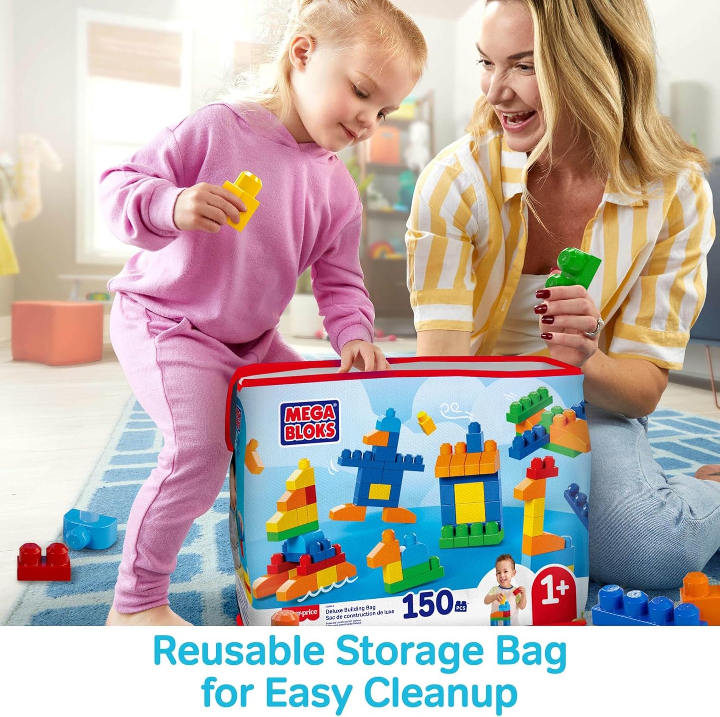 HotMEGA BLOKS First Builders Deluxe Building Bag Toddler Block Toys Set, Red | 150 Pieces, Storage, Creative Open-Ended Play, Preschool Kids Ages 1+ Years, Easy to Build (Amazon Exclusive)