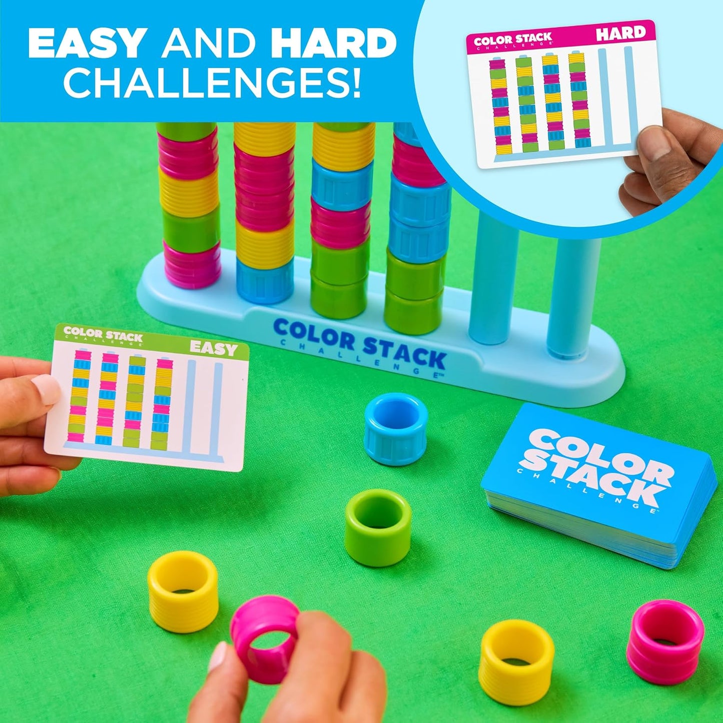 HotColor Stack Challenge by Relatable – A Fast-Paced Color Matching Puzzle Game for Fun Parties and Family Game Night. Includes 2 Stack Racks, 50 Challenge Cards, 80 Rings & Instructions