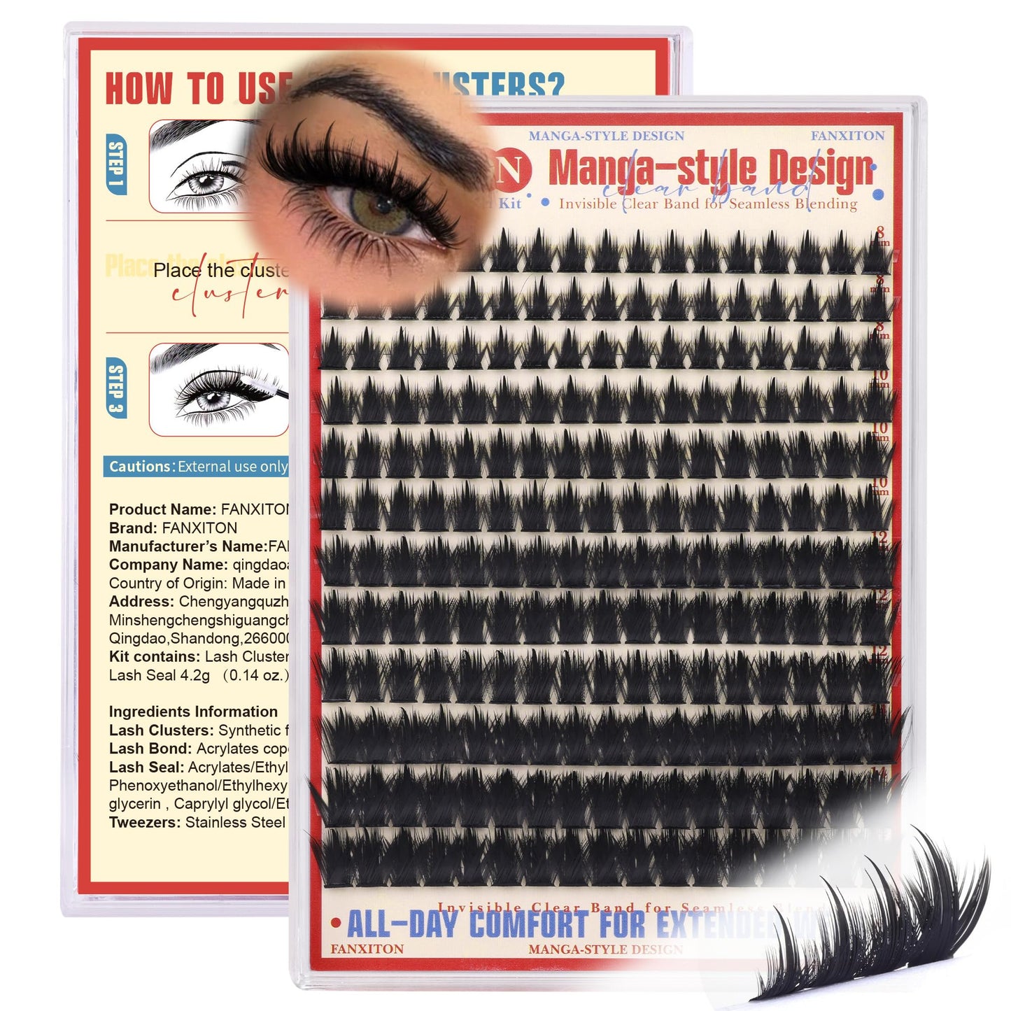 HotFANXITON DIY Individual Eyelash Extension Kit, Thick Volume Lash Clusters 40D+50D D Curvature, 280 Pieces Thin Band Cluster Lashes with Bond and Seal Tweezers